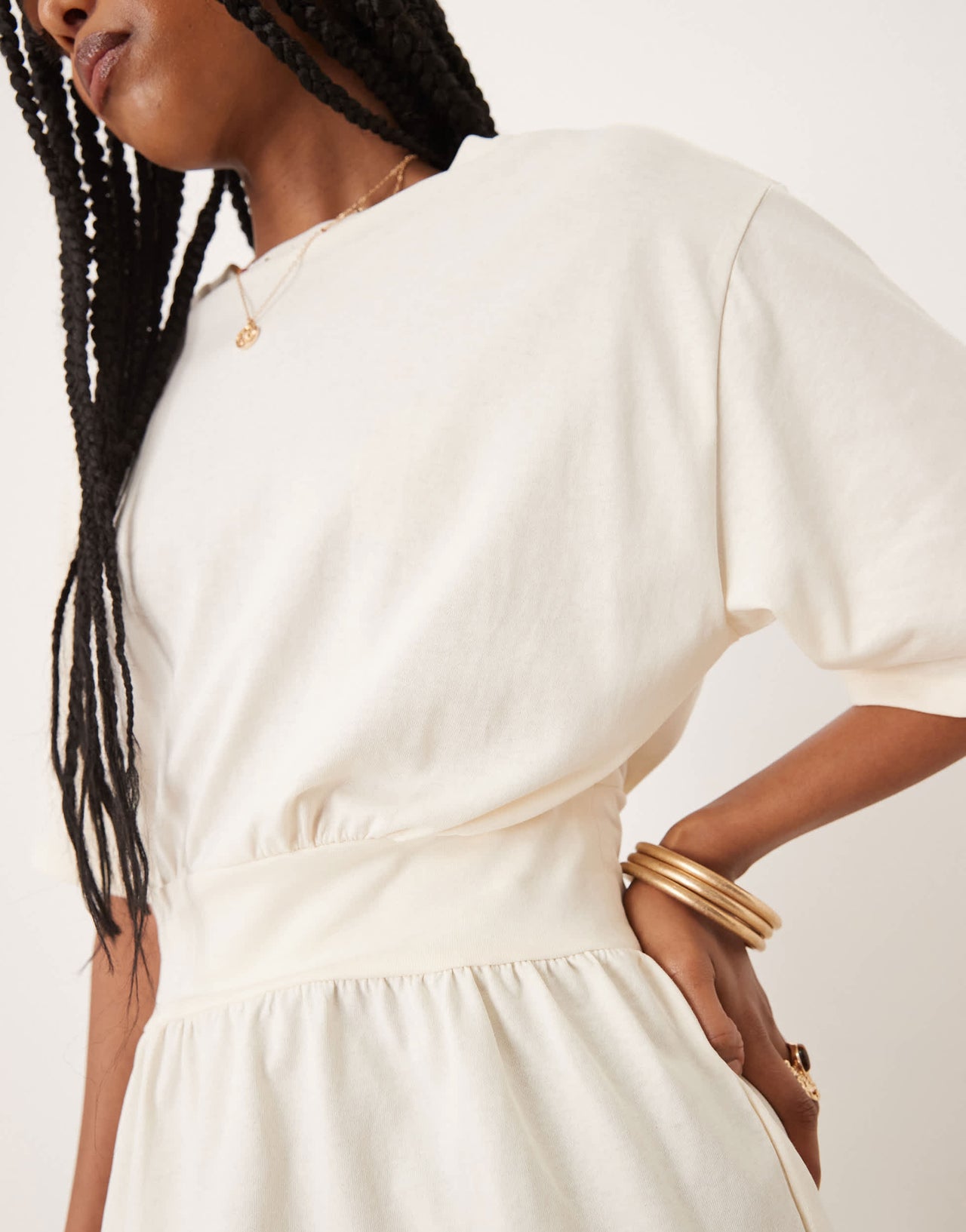 ASOS DESIGN oversized cinched waist t-shirt in cream