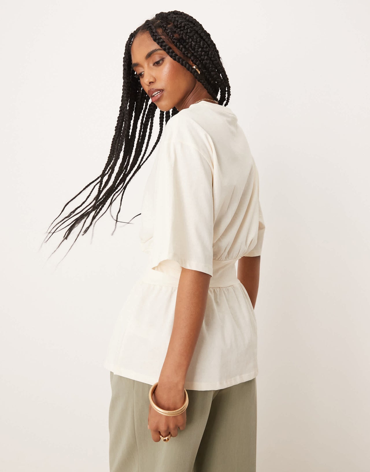 ASOS DESIGN oversized cinched waist t-shirt in cream