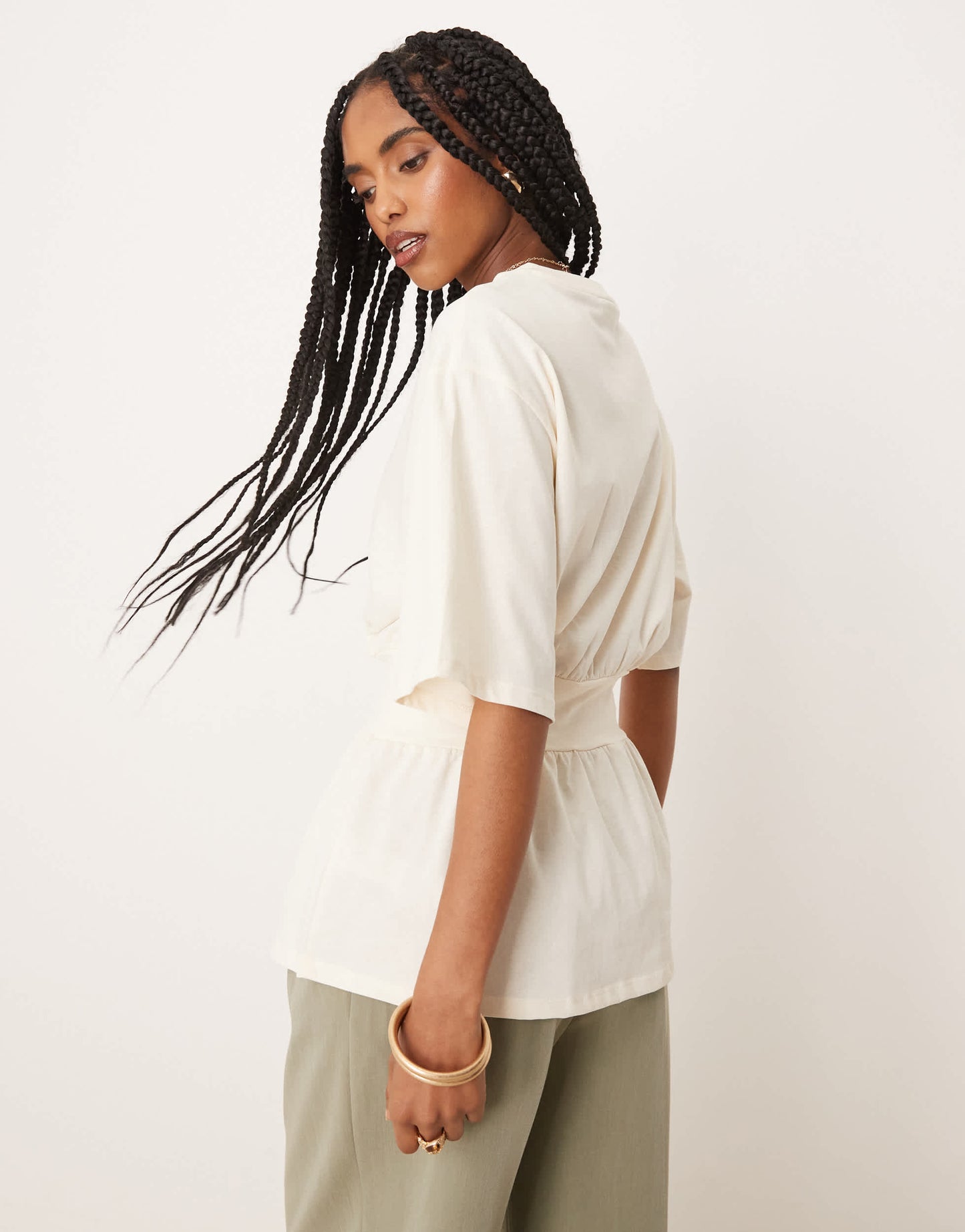 ASOS DESIGN oversized cinched waist t-shirt in cream