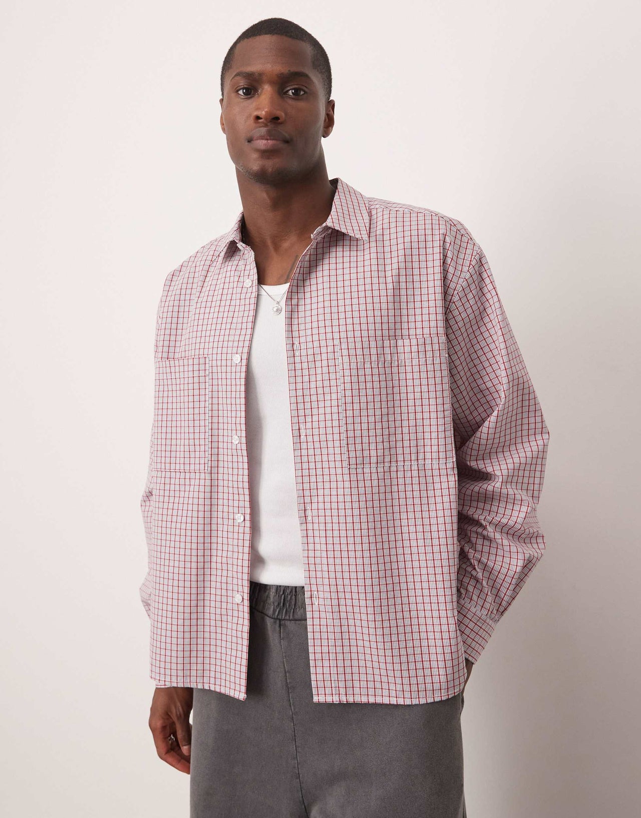 ASOS DESIGN boxy oversized check shirt in red