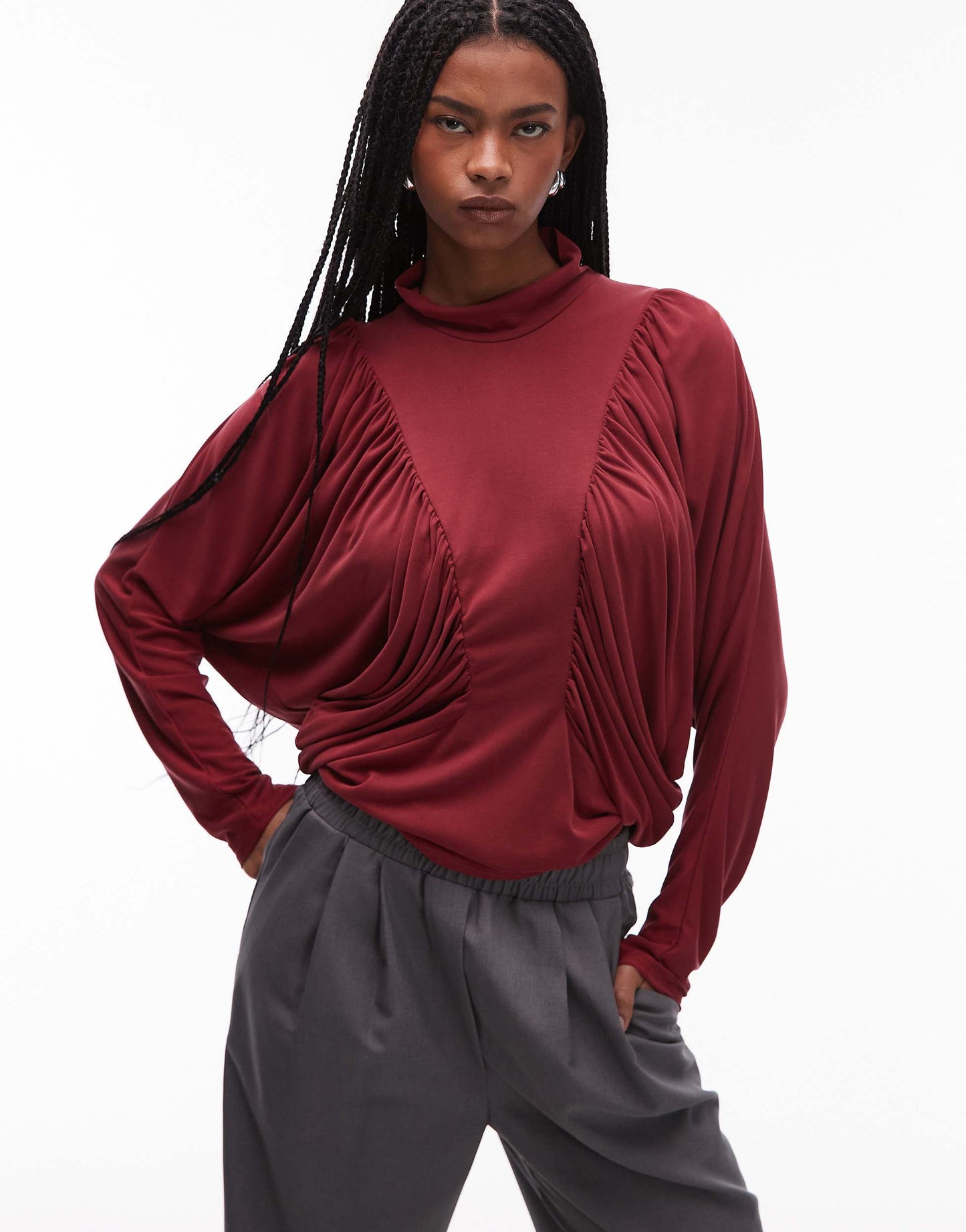 ASOS DESIGN modal batwing sleeve top in cherry red