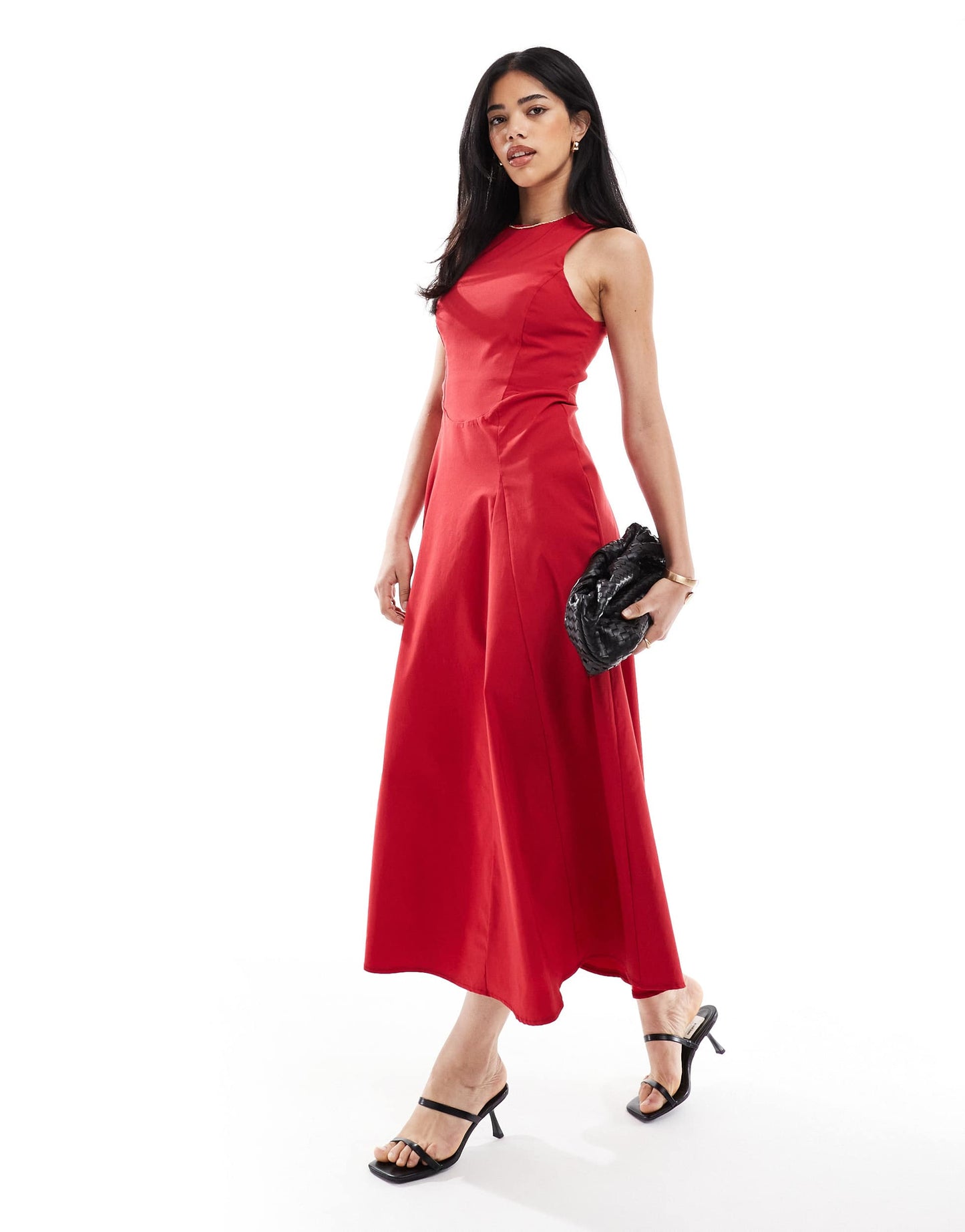 ASOS DESIGN bengaline sleeveless corset waist midi dress in red