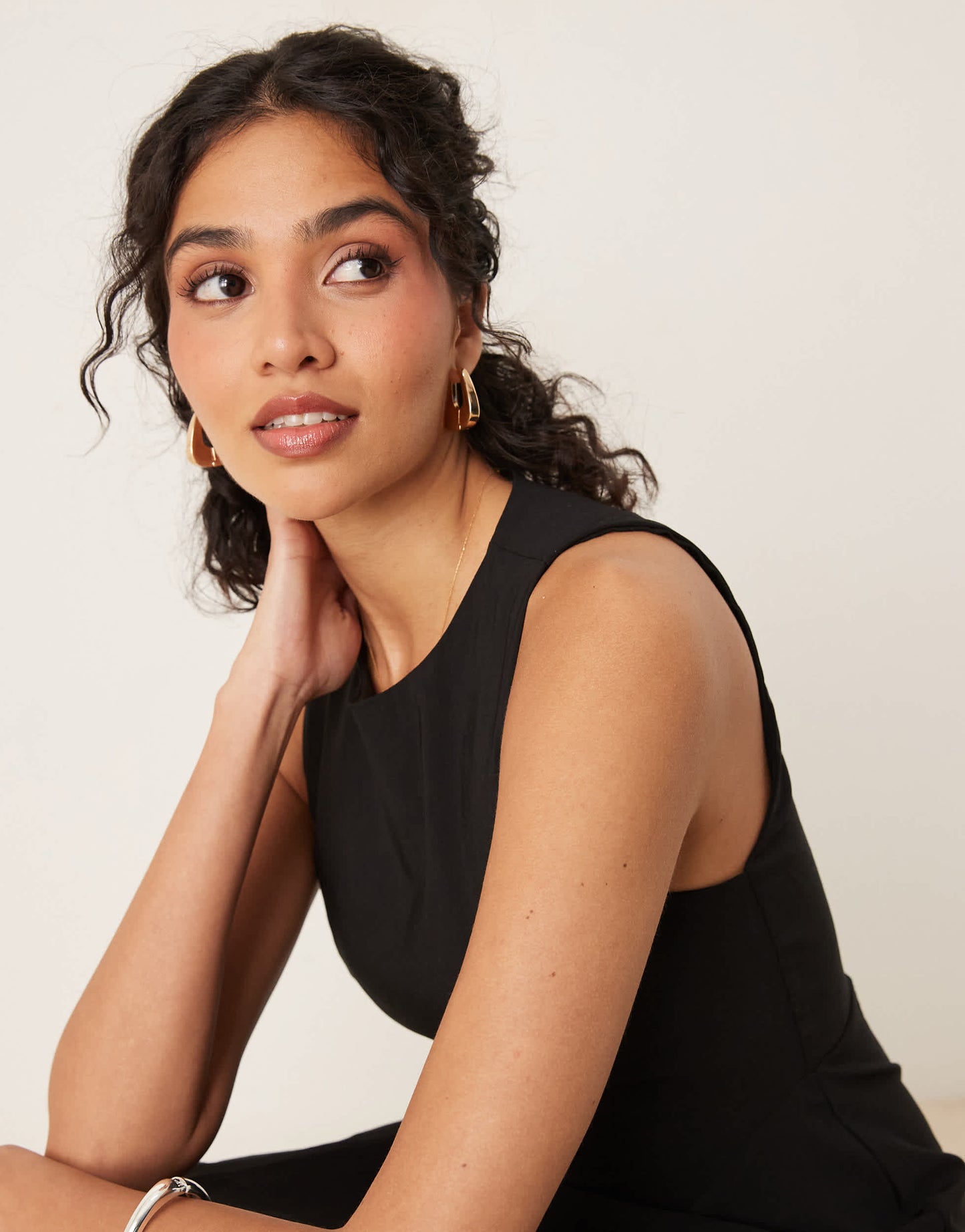 ASOS DESIGN bengaline sleeveless corset waist midi dress in black