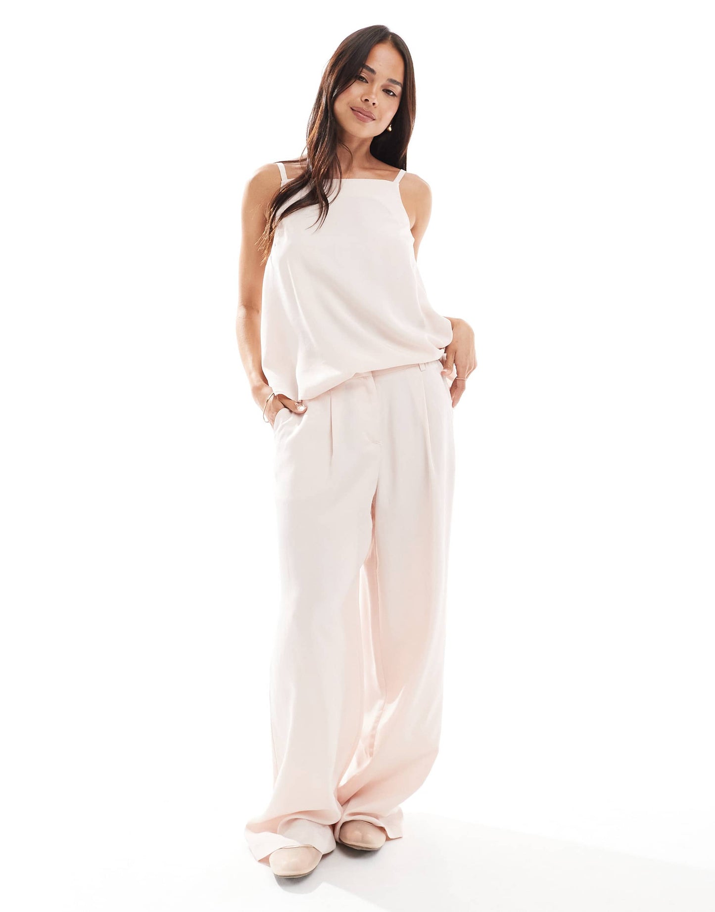 ASOS DESIGN tailored cami top co-ord with cowl back detail in pink