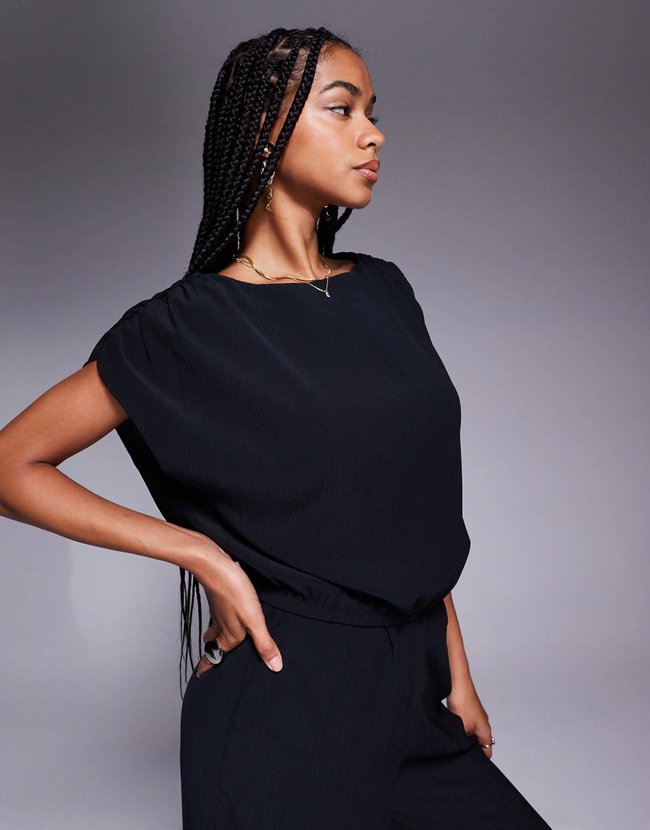 ASOS DESIGN tailored high neck crinkle textured co-ord top  in black