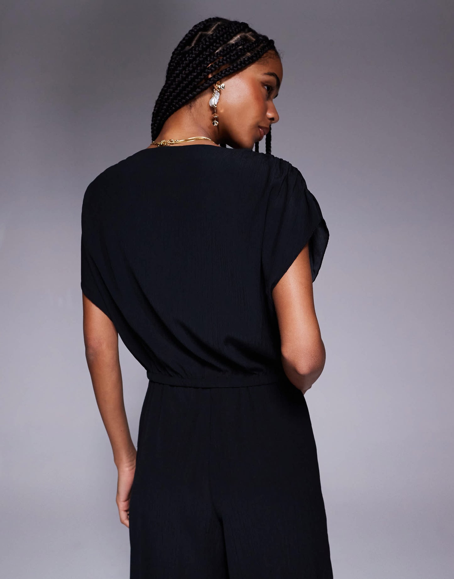 ASOS DESIGN tailored high neck crinkle textured co-ord top  in black