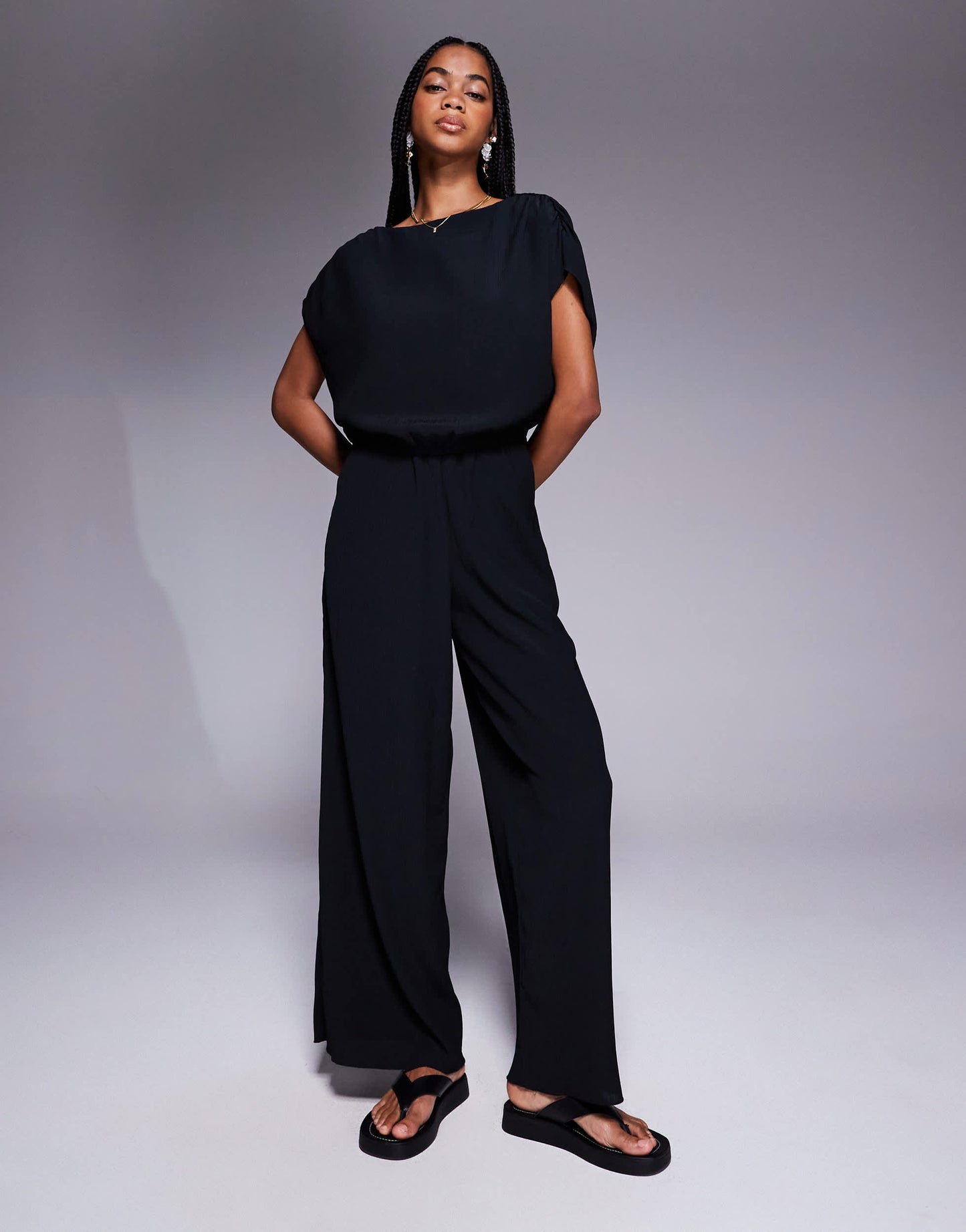 ASOS DESIGN tailored high neck crinkle textured co-ord top  in black