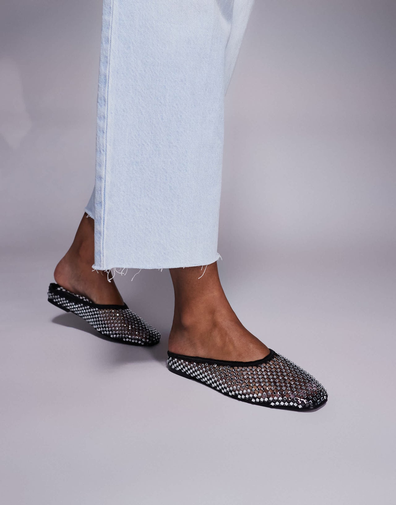 Simmi London Luz mules in black diamante mesh