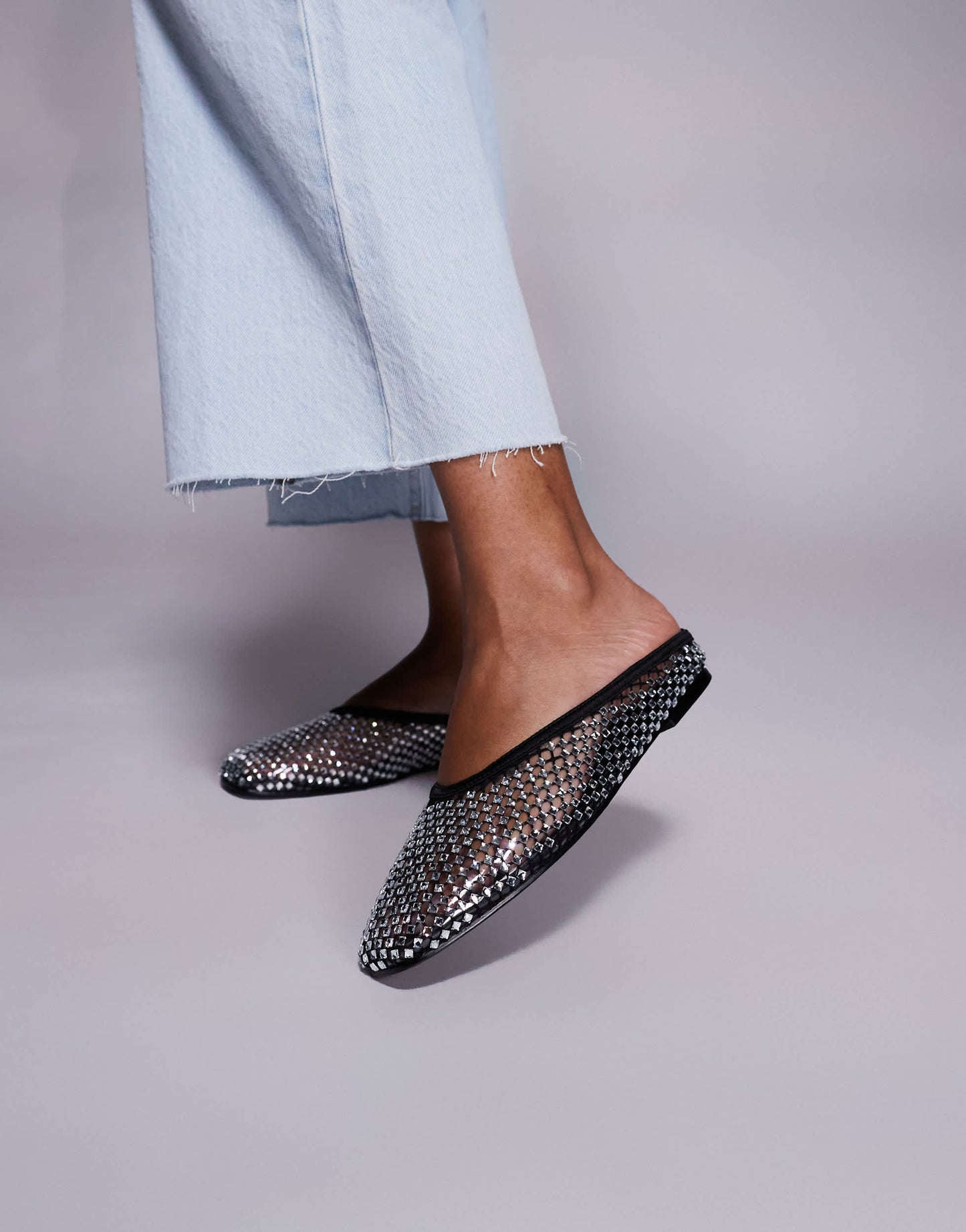 Simmi London Luz mules in black diamante mesh