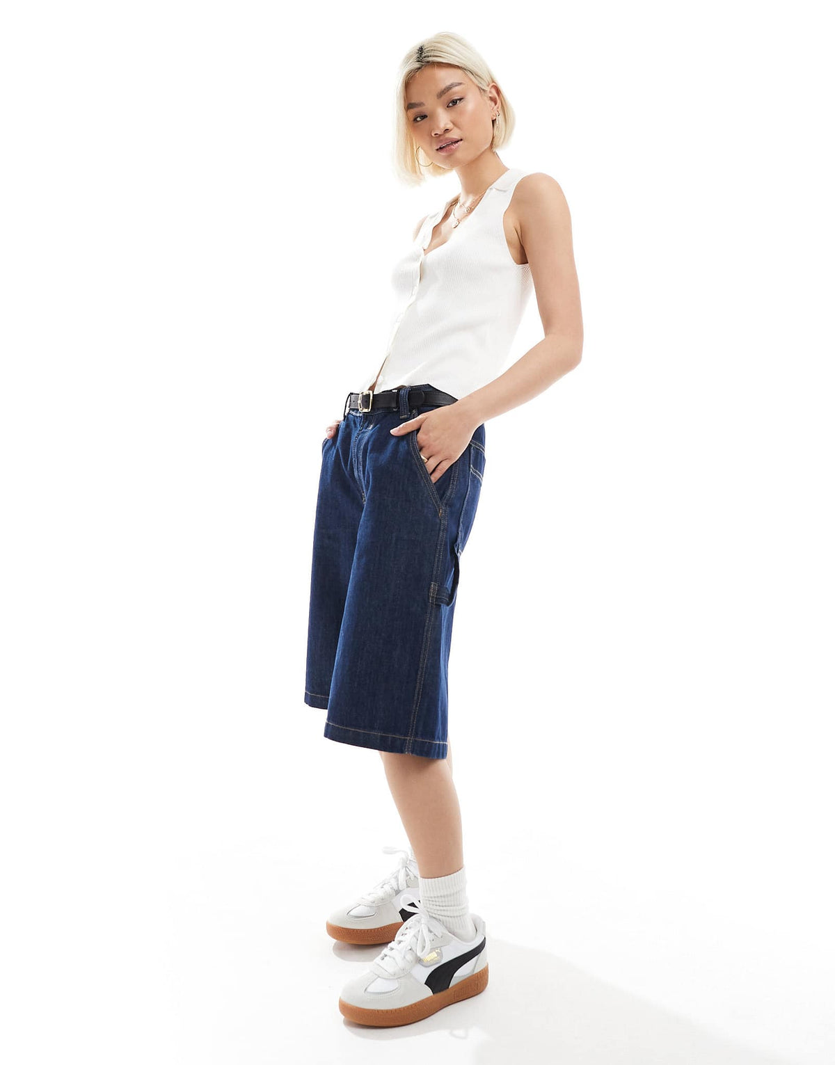 Vero Moda rib knitted sleeveless polo top in white