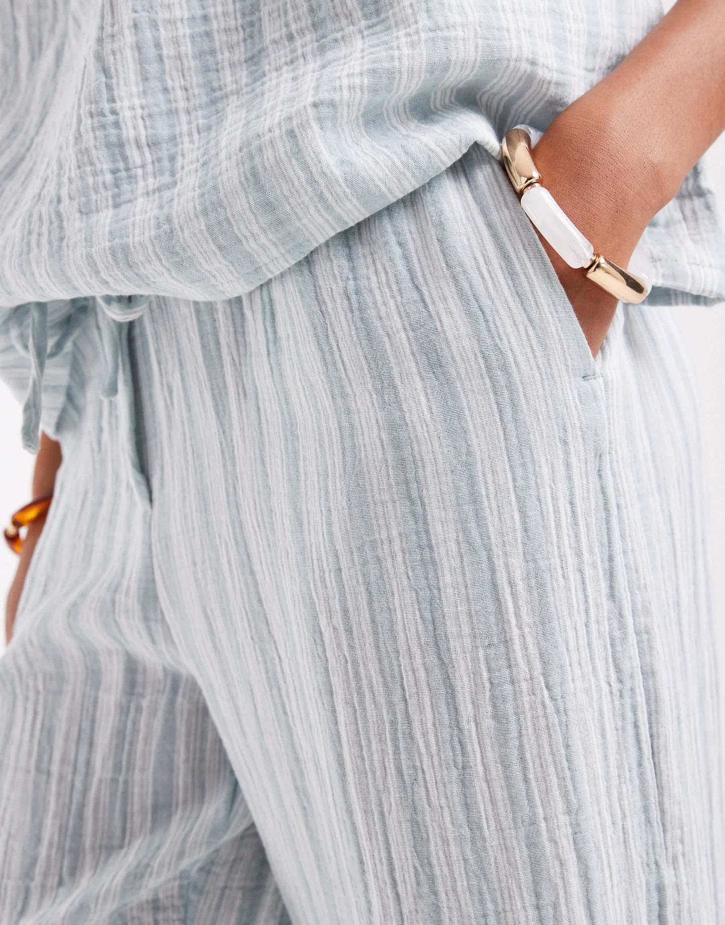 Vero Moda mix and match cotton trouser co-ord in green stripe