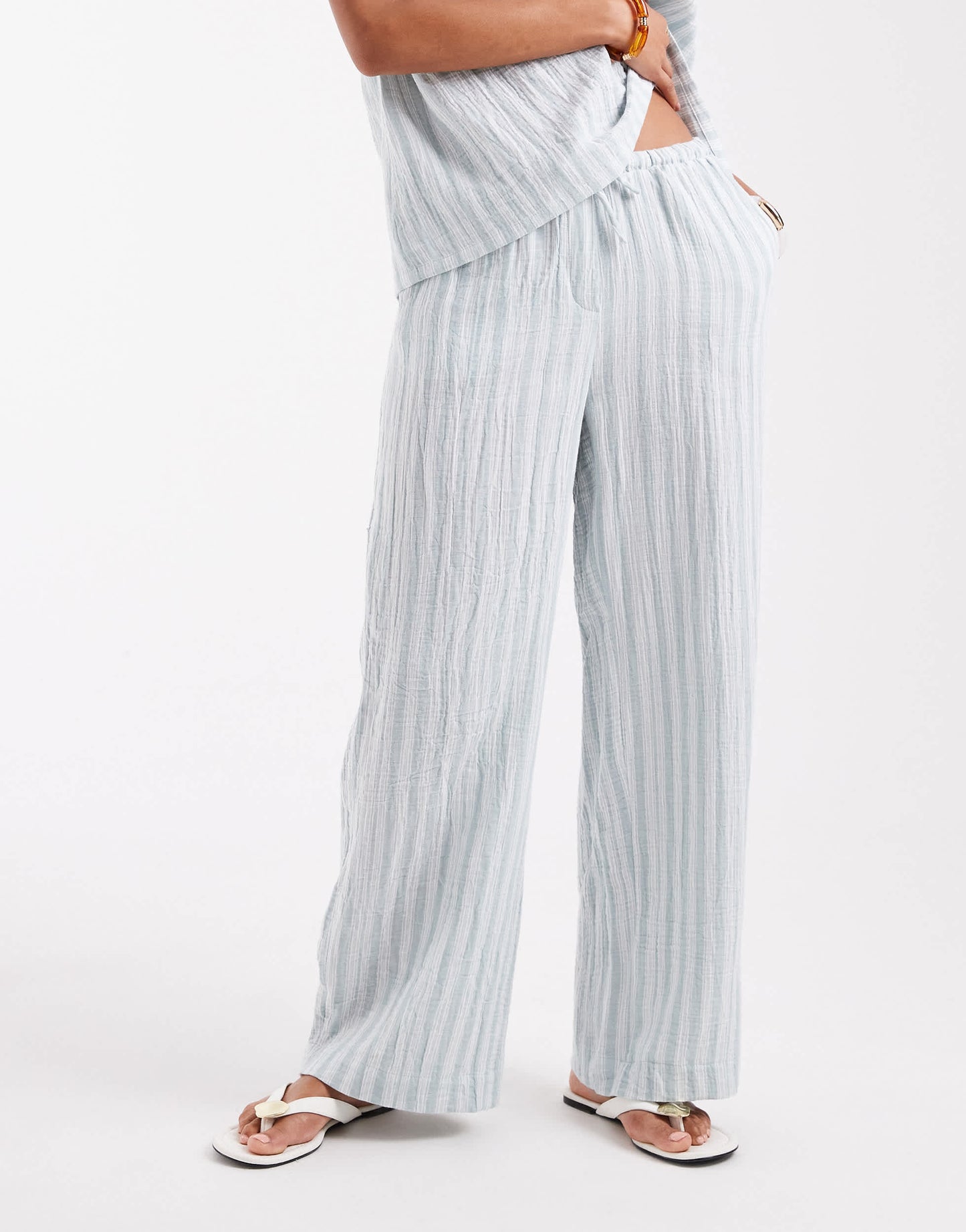 Vero Moda mix and match cotton trouser co-ord in green stripe