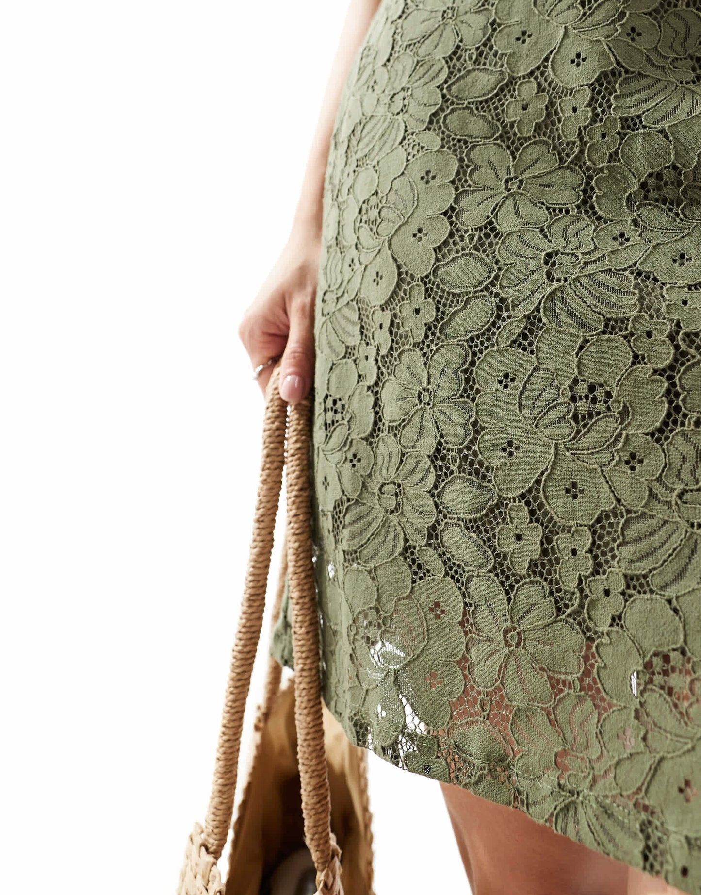 Vero Moda square neck lace cami mini dress in olive green