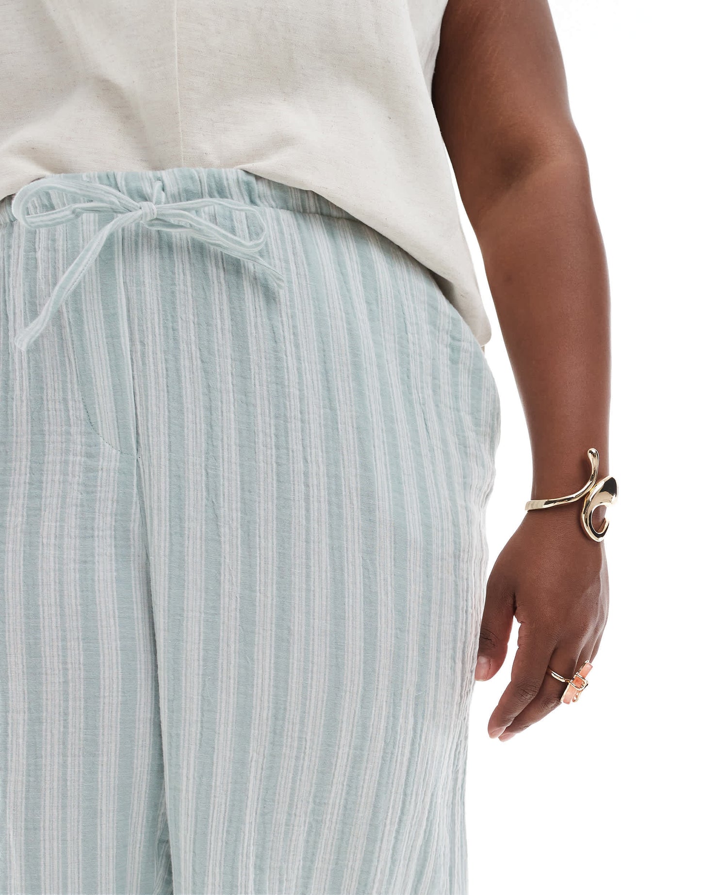Vero Moda Curve cotton wide leg trousers in green stripe