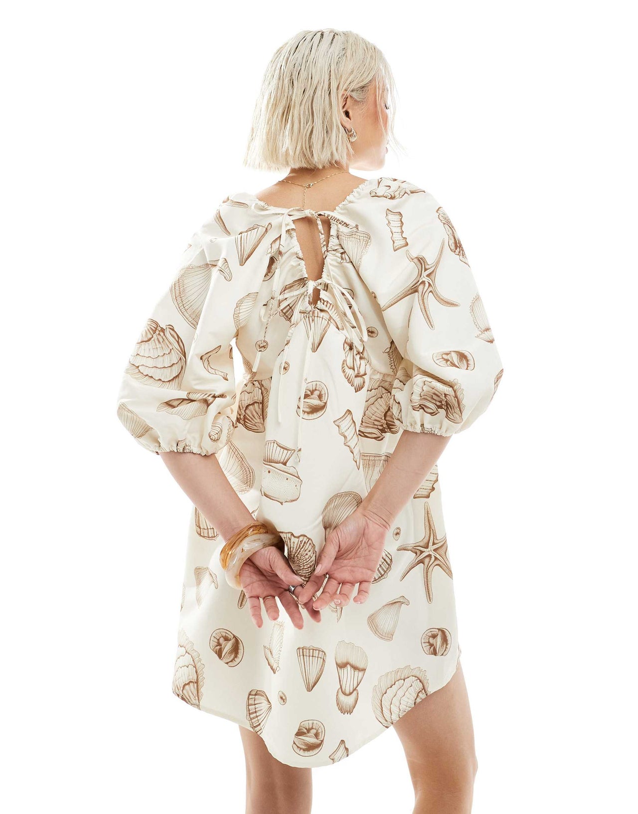 Vero Moda blouson sleeve mini dress in neutral shell print