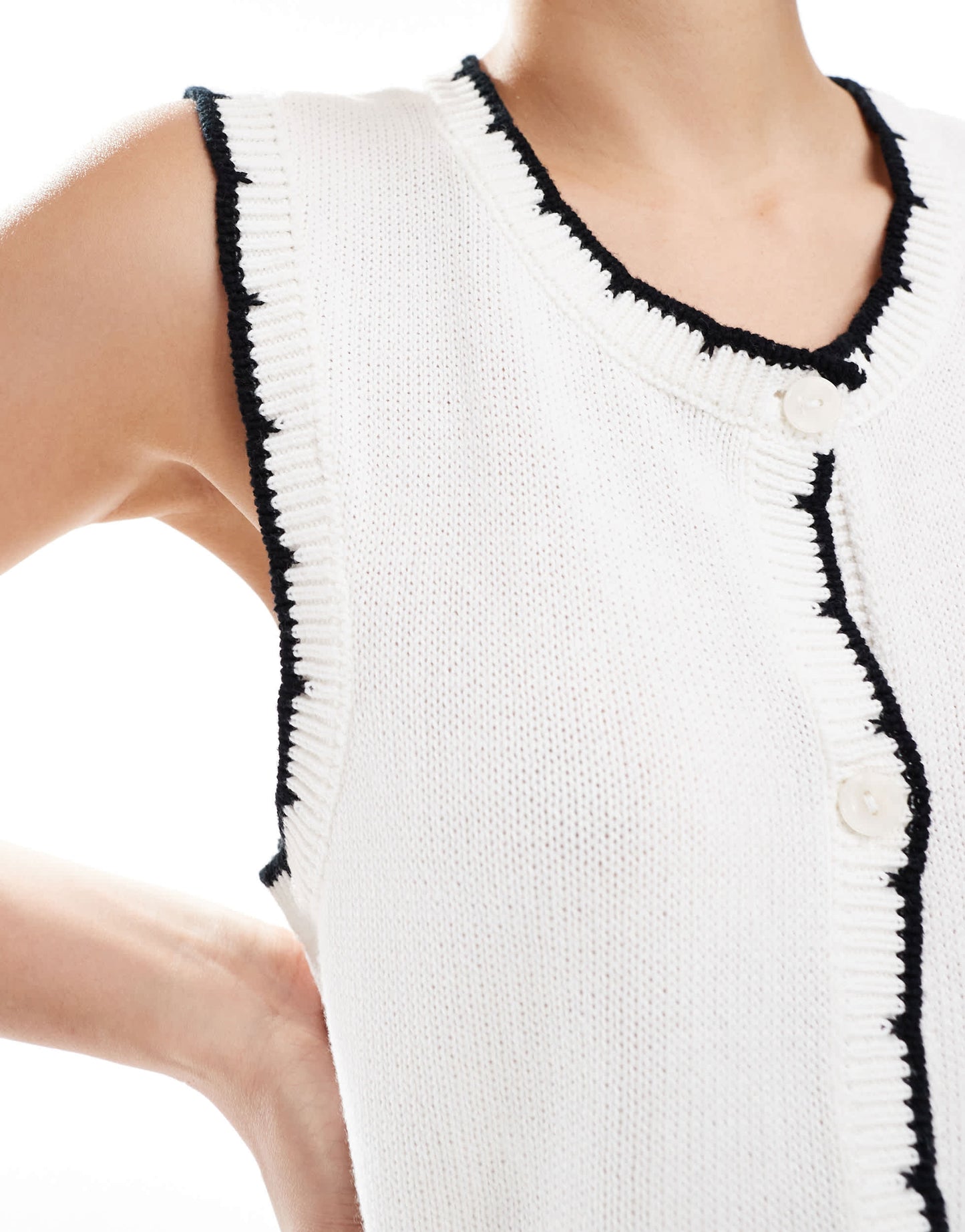 Vero Moda knitted constrast scallop edge stitch waistcoat co-ord in white