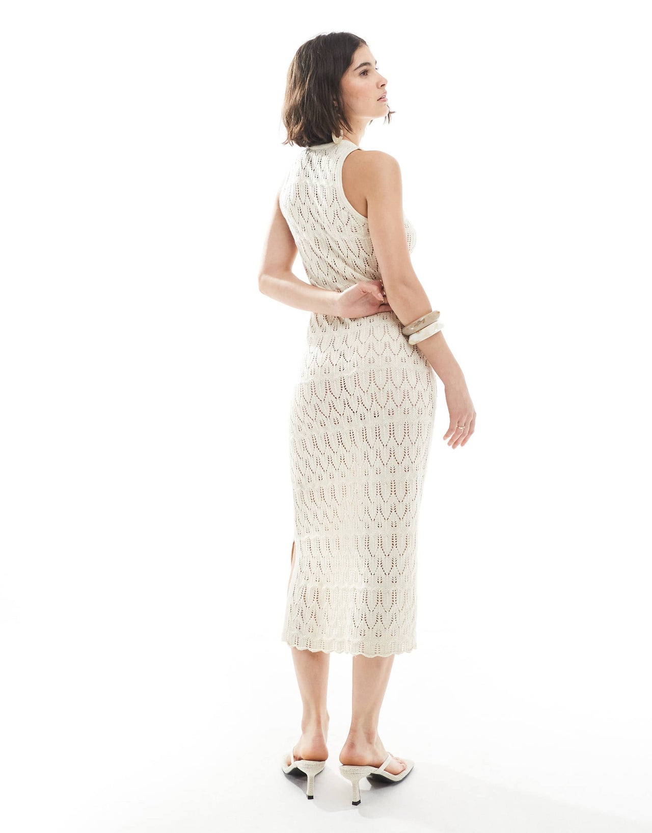 Vero Moda crochet knit midi tank dress in cream
