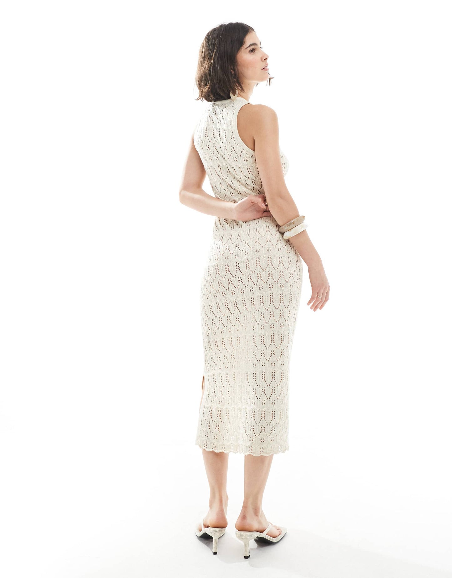 Vero Moda crochet knit midi tank dress in cream