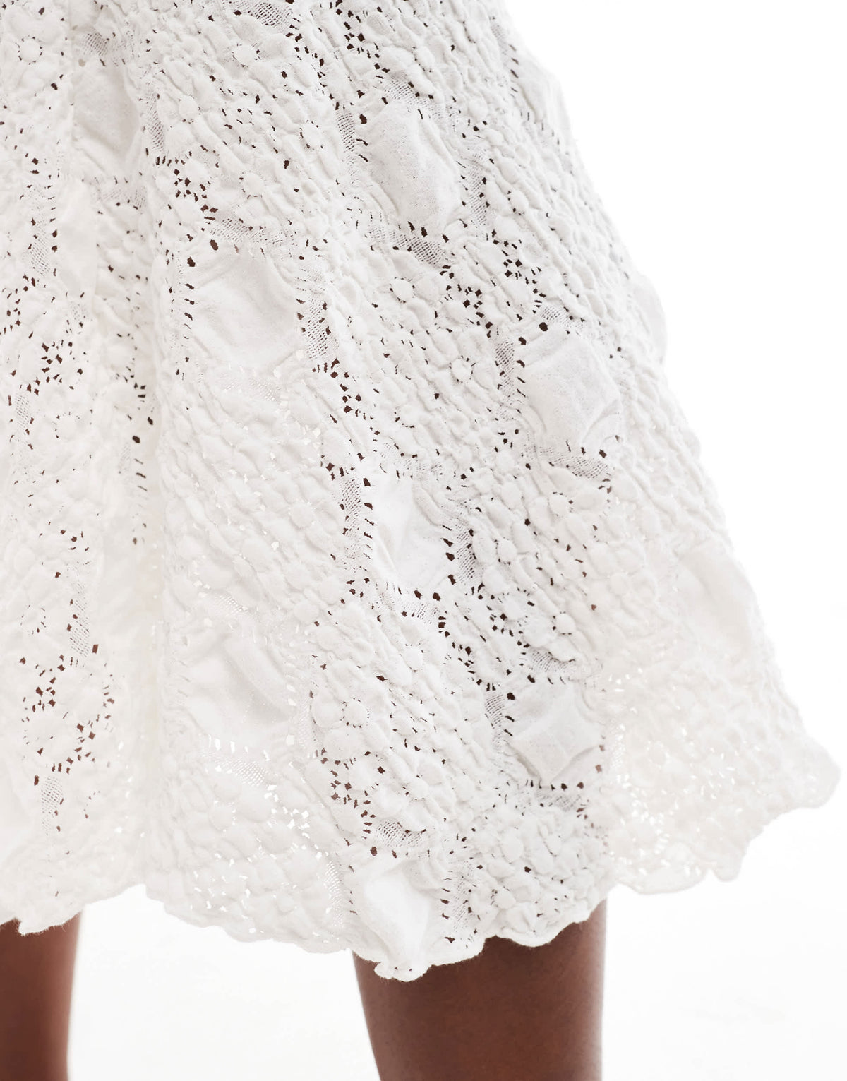 Vero Moda bubble textured hanky hem skirt co-ord in white