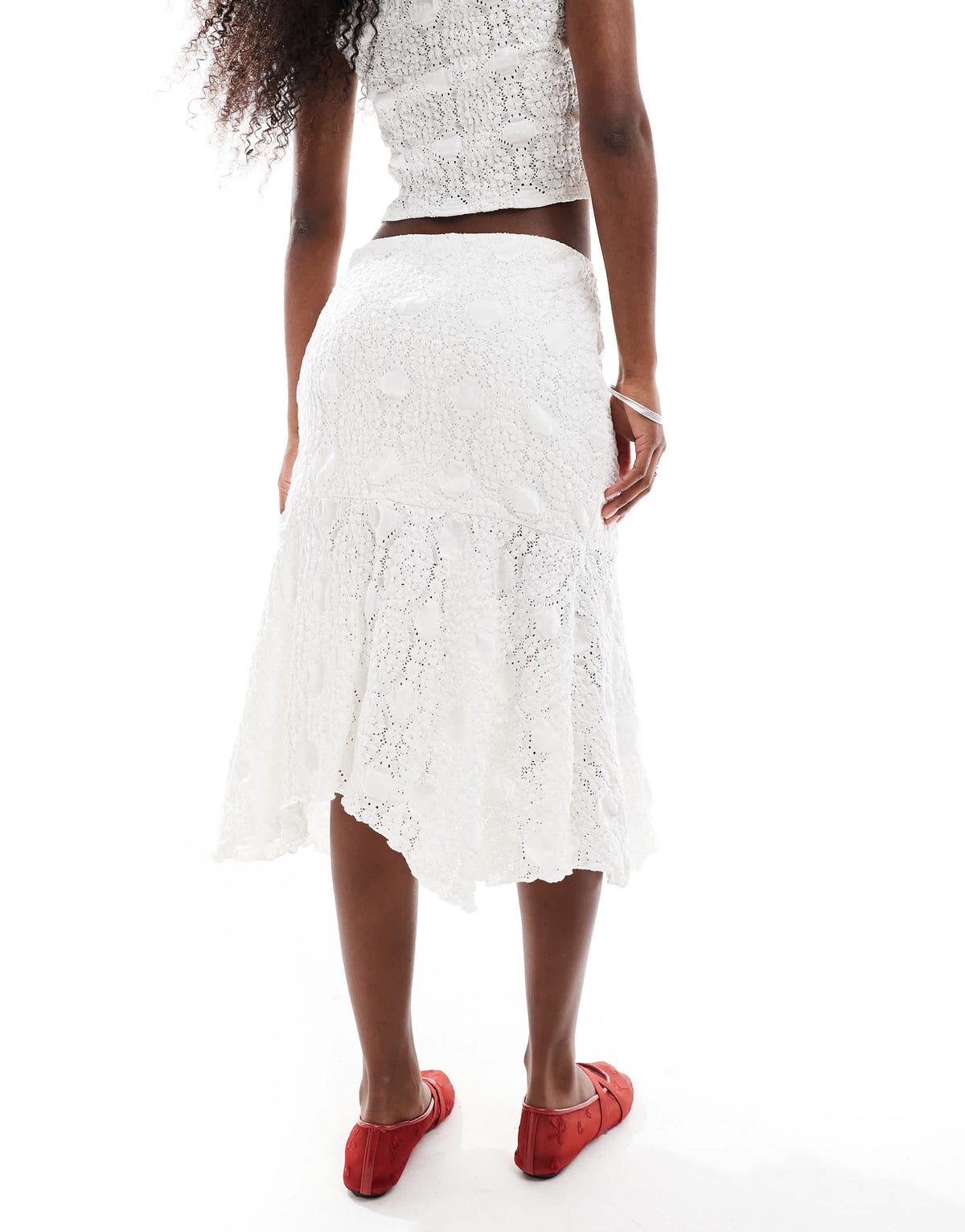 Vero Moda bubble textured hanky hem skirt co-ord in white