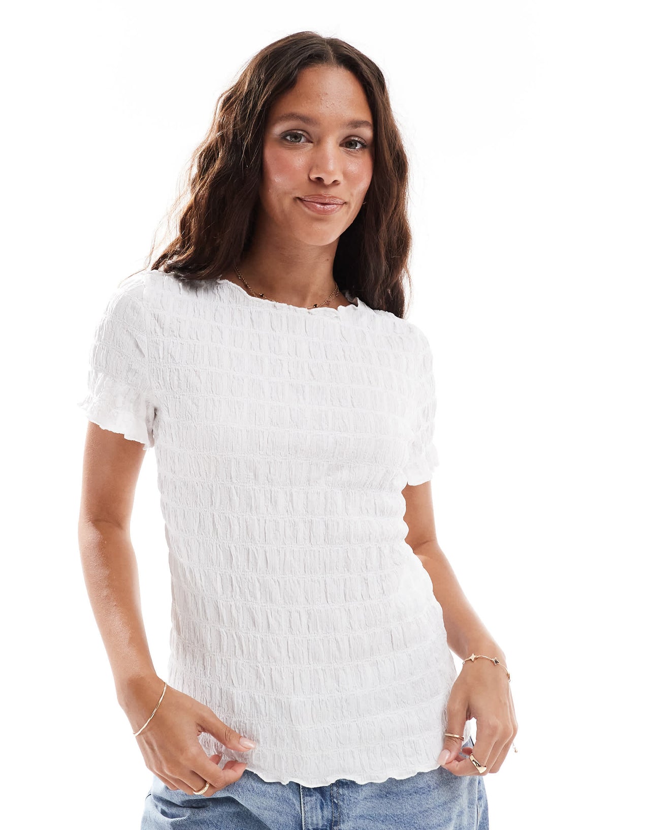 Vero Moda textured short sleeve t-shirt in white