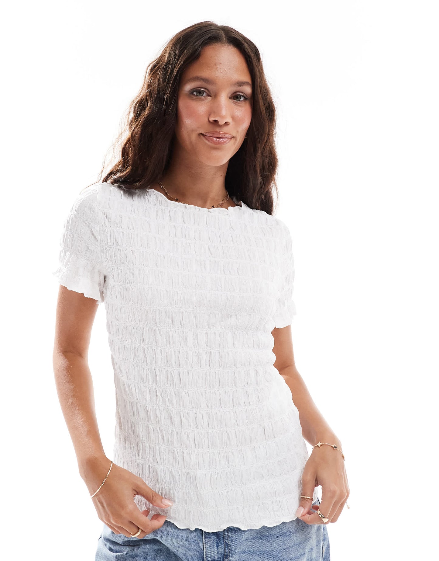 Vero Moda textured short sleeve t-shirt in white
