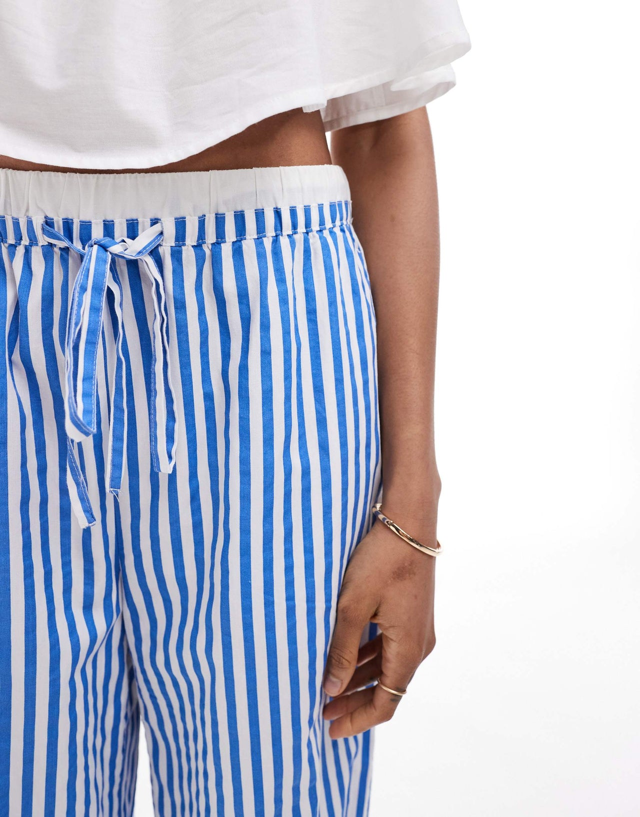 Vero Moda Tall double waistband detail wide leg trouser in blue stripe