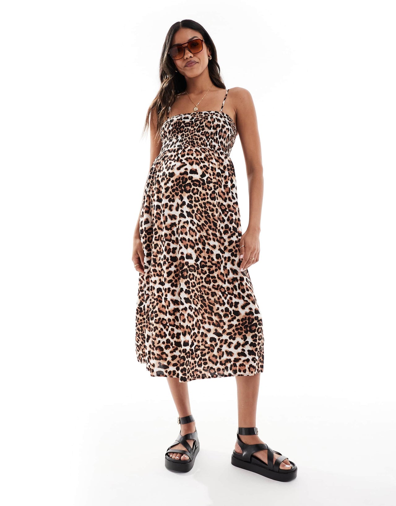 Vero Moda Maternity Easy shirred cami ankle dress in leopard