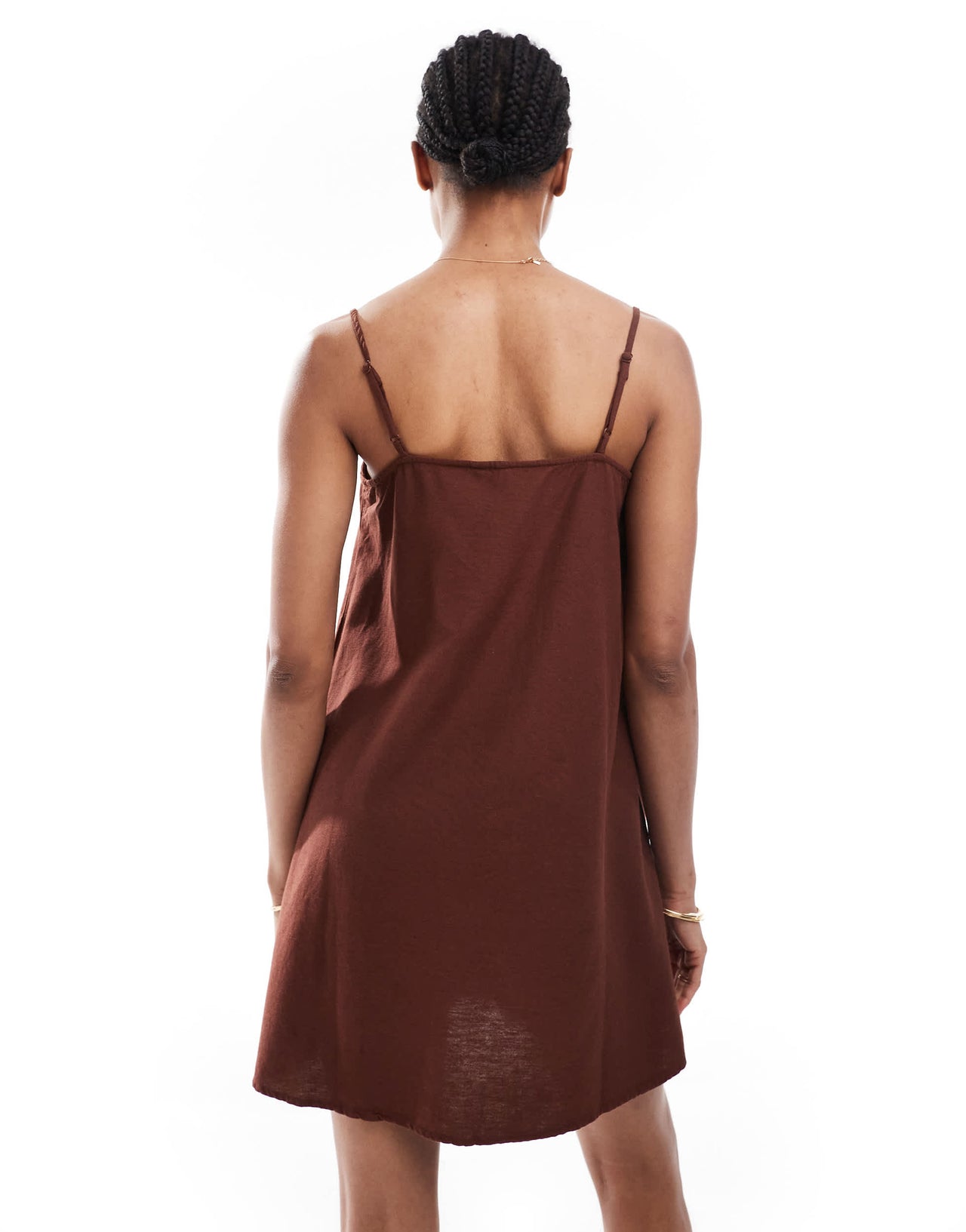Vero Moda Tall linen touch throw on mini dress in chocolate