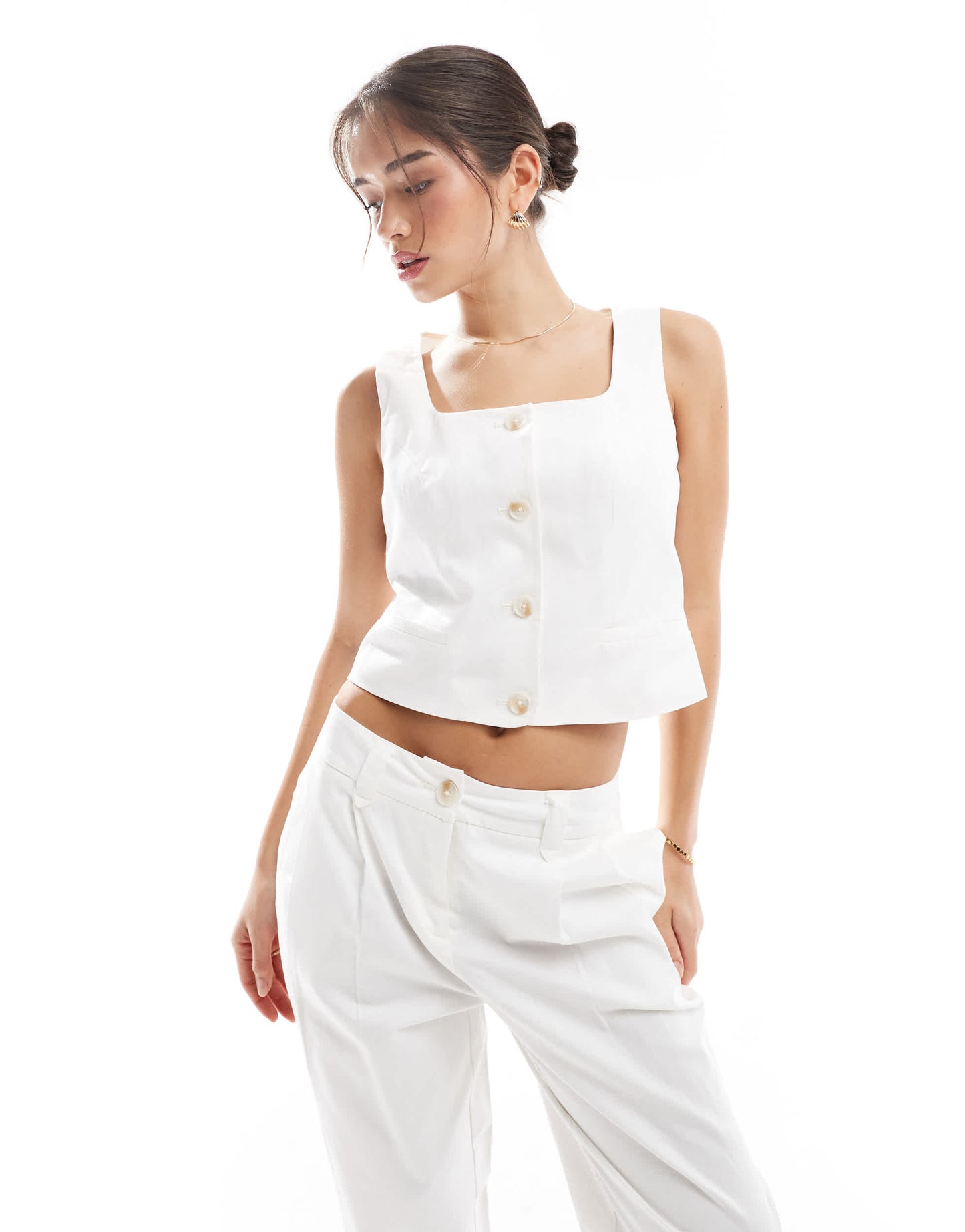 Vero Moda tailored square neck waistcoat co-ord in white
