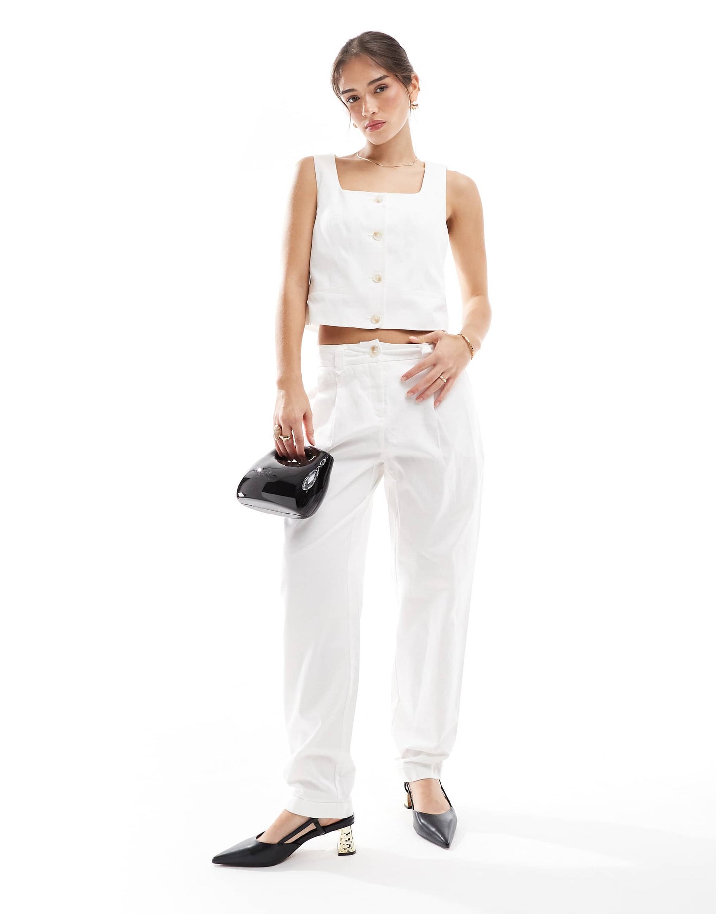 Vero Moda tailored square neck waistcoat co-ord in white