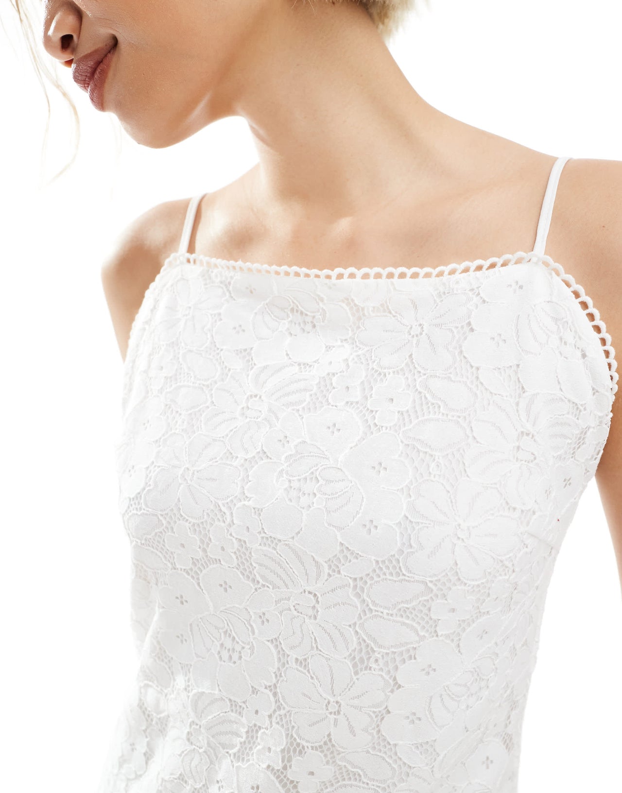 Vero Moda square neck lace cami mini dress in white