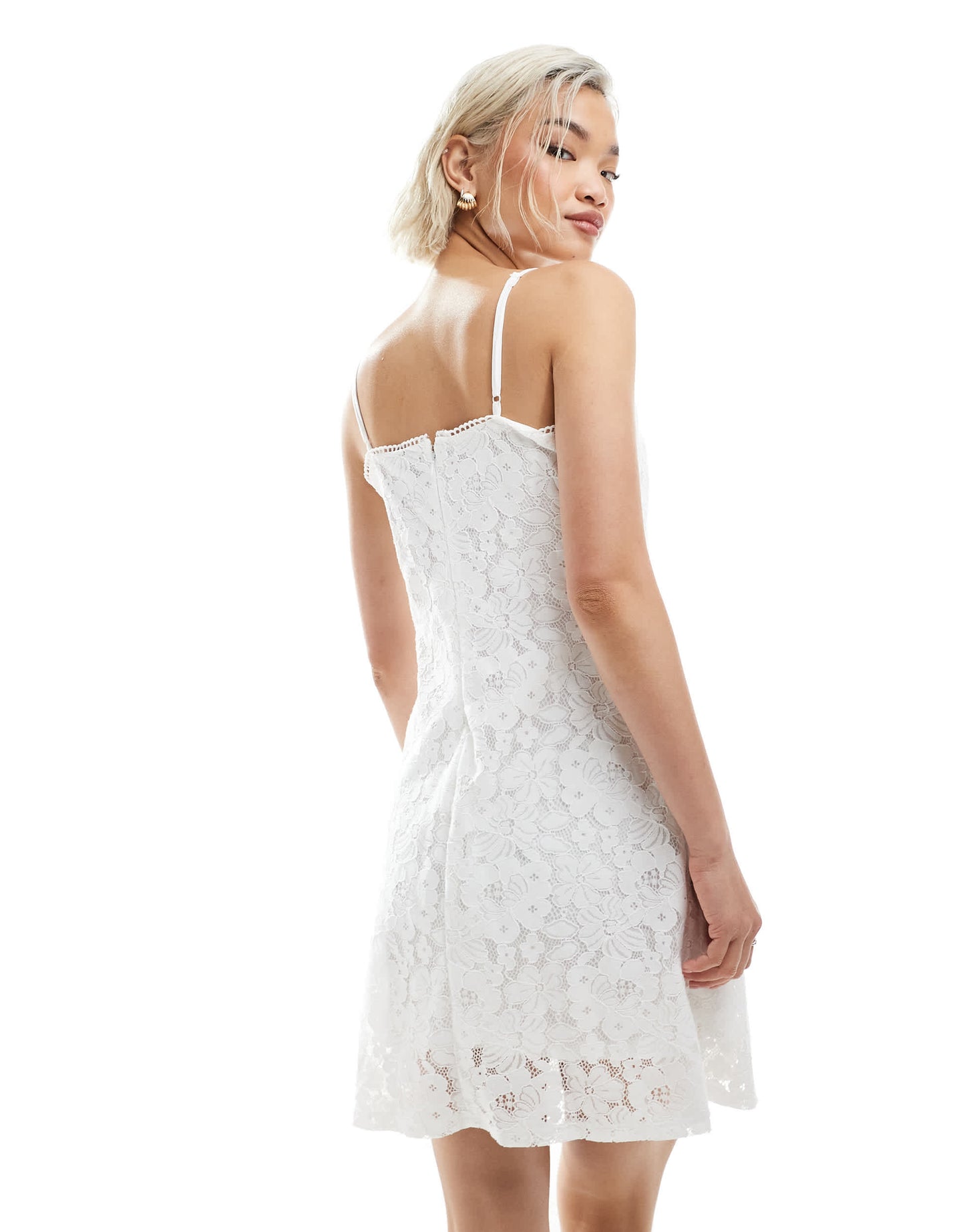 Vero Moda square neck lace cami mini dress in white