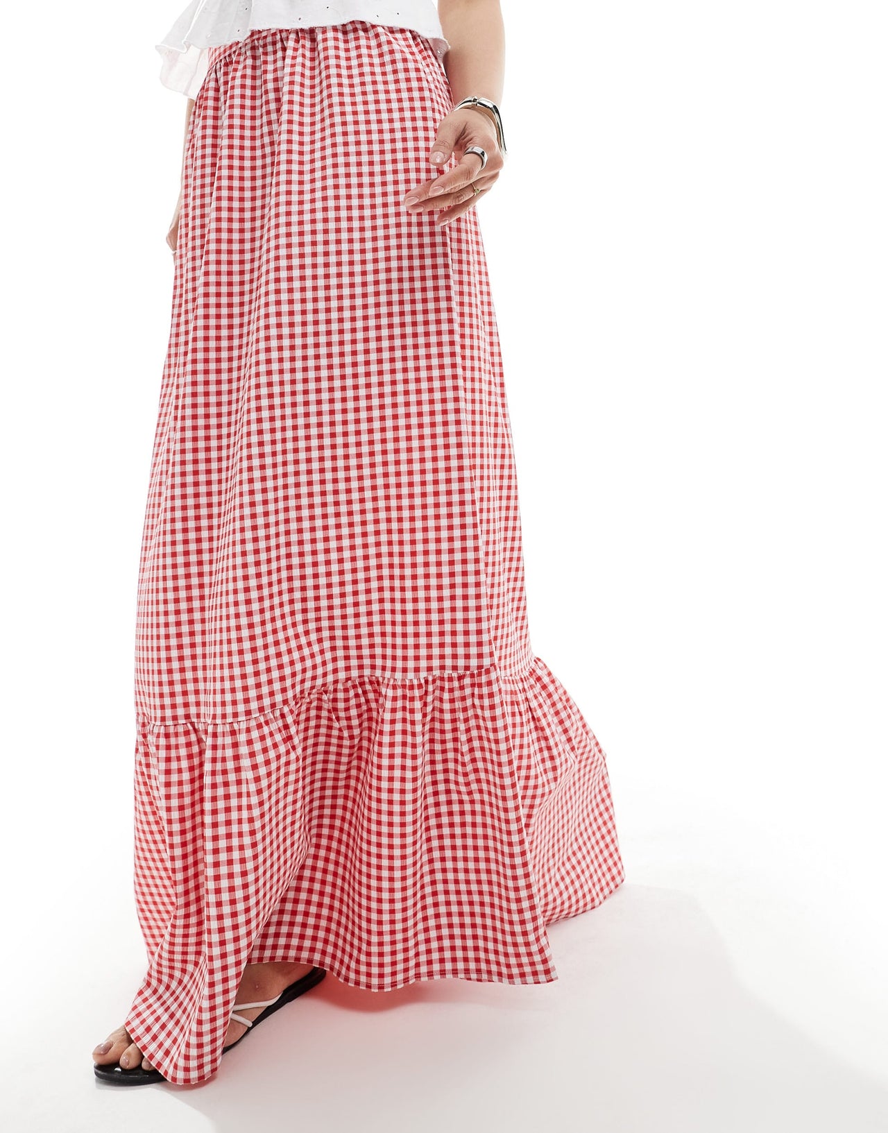 Vero Moda tiered hem maxi skirt  in red gingham print