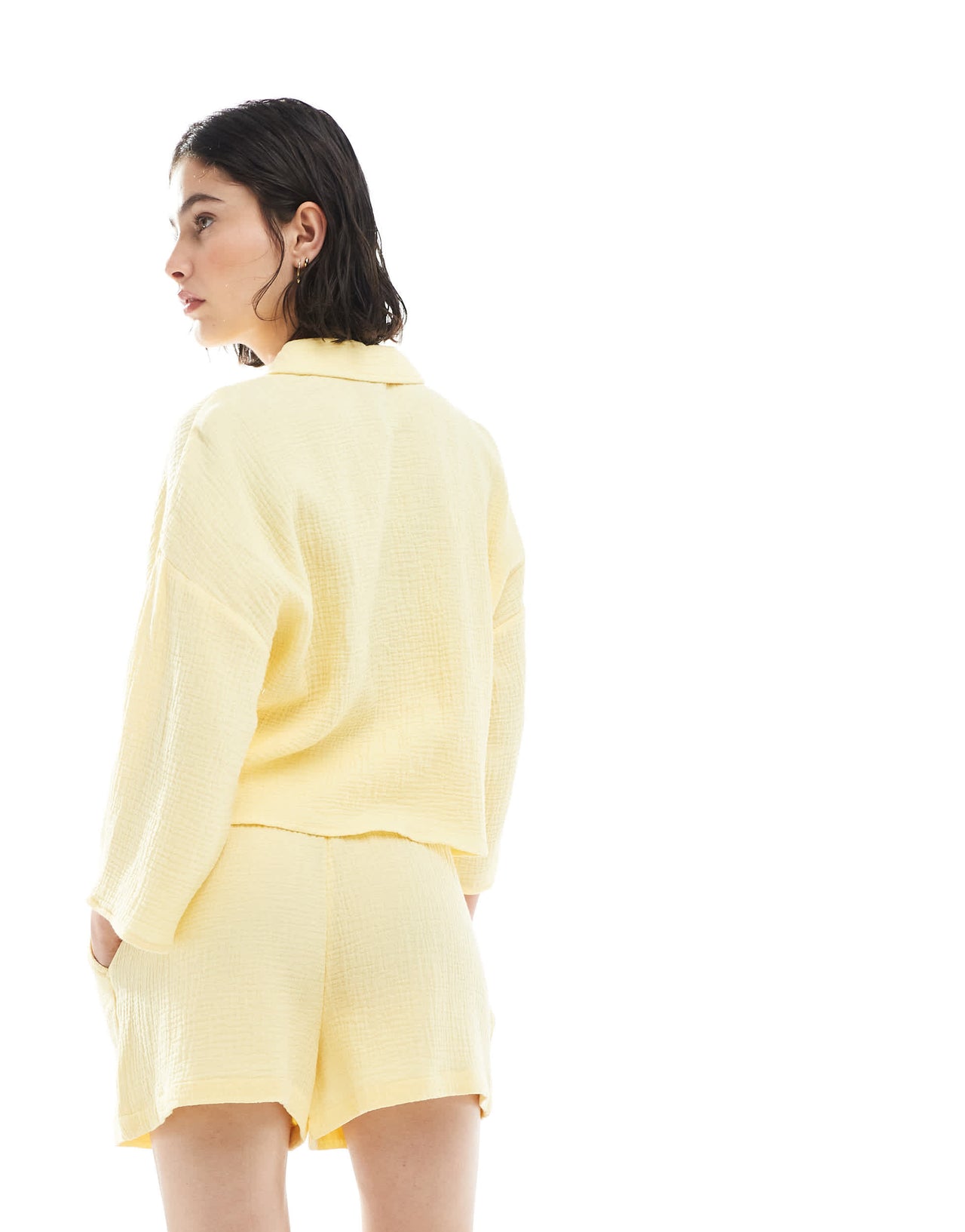 Vero Moda textured shorts co-ord in pale yellow - YELLOW