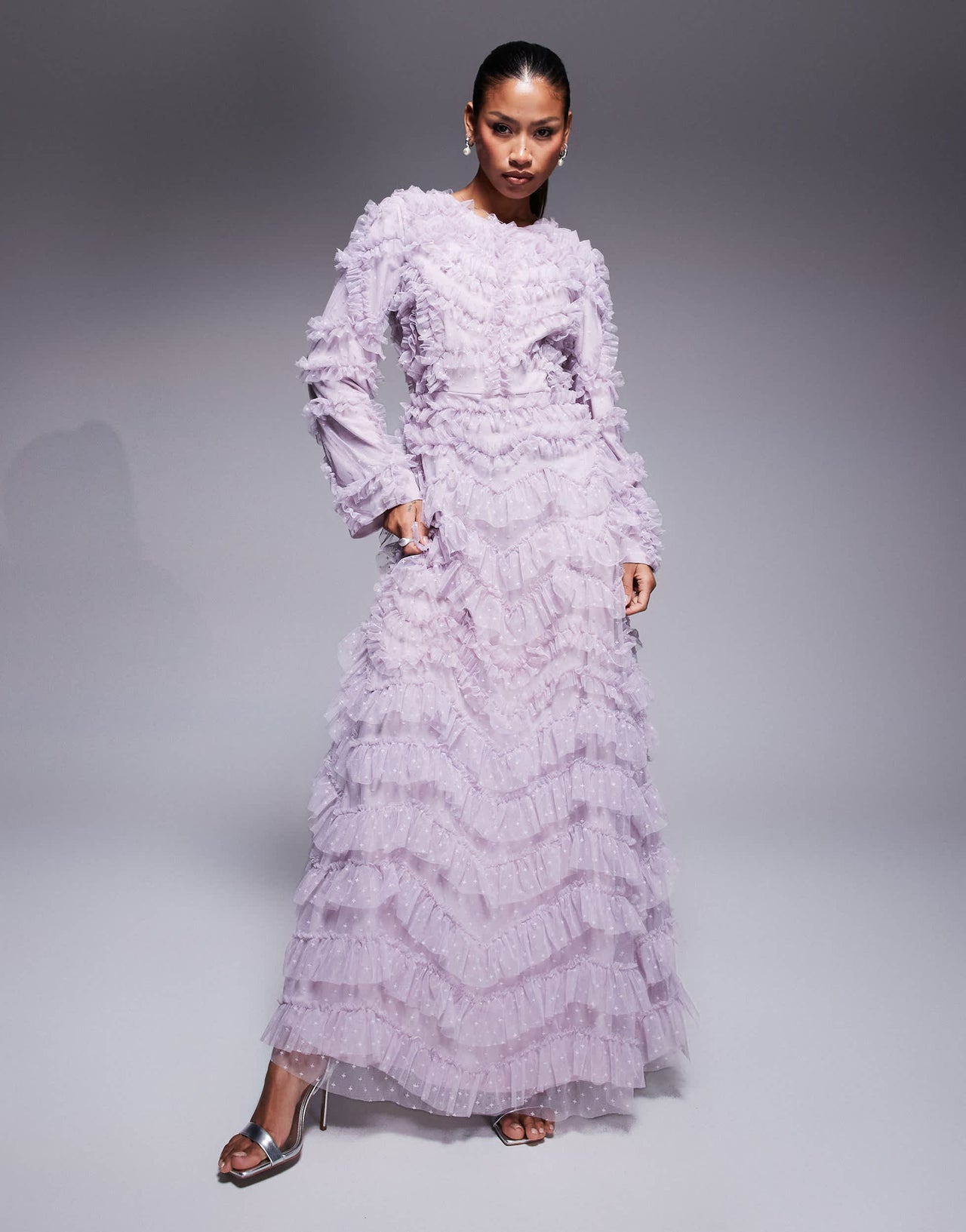 Beauut Maryisa long sleeve ruffle maxi dress in lilac