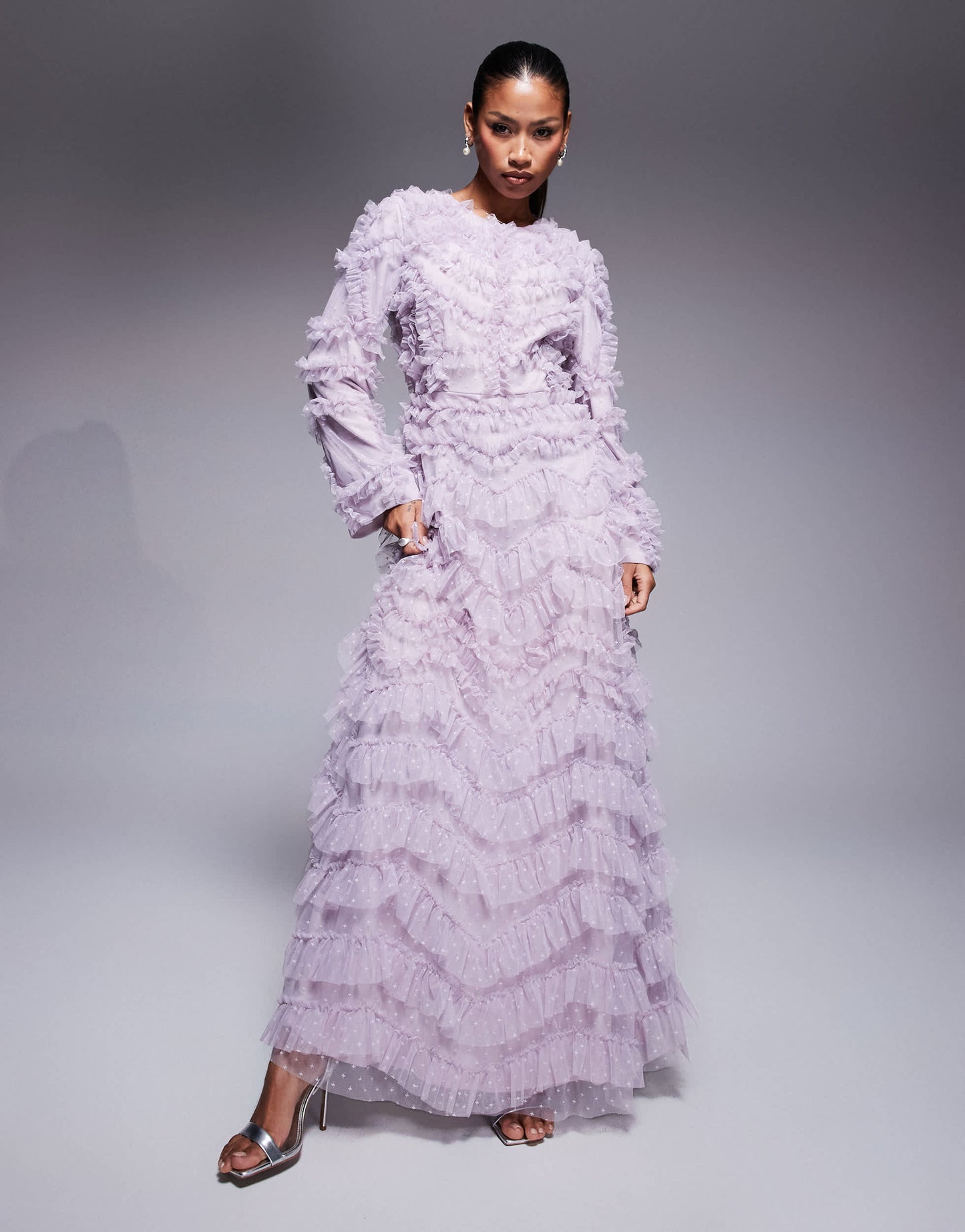 Beauut Maryisa long sleeve ruffle maxi dress in lilac