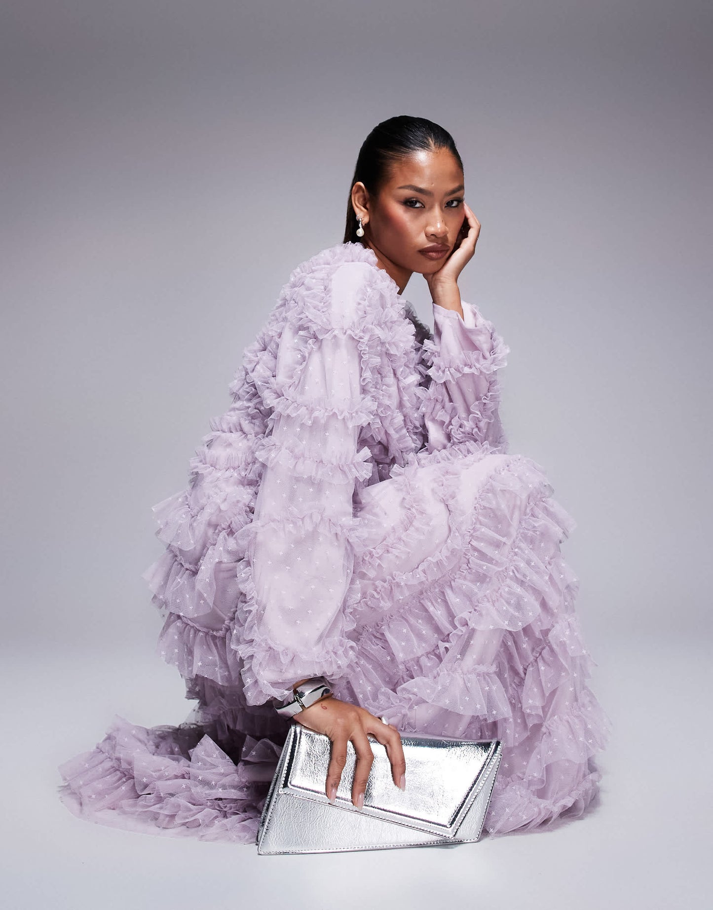 Beauut Maryisa long sleeve ruffle maxi dress in lilac