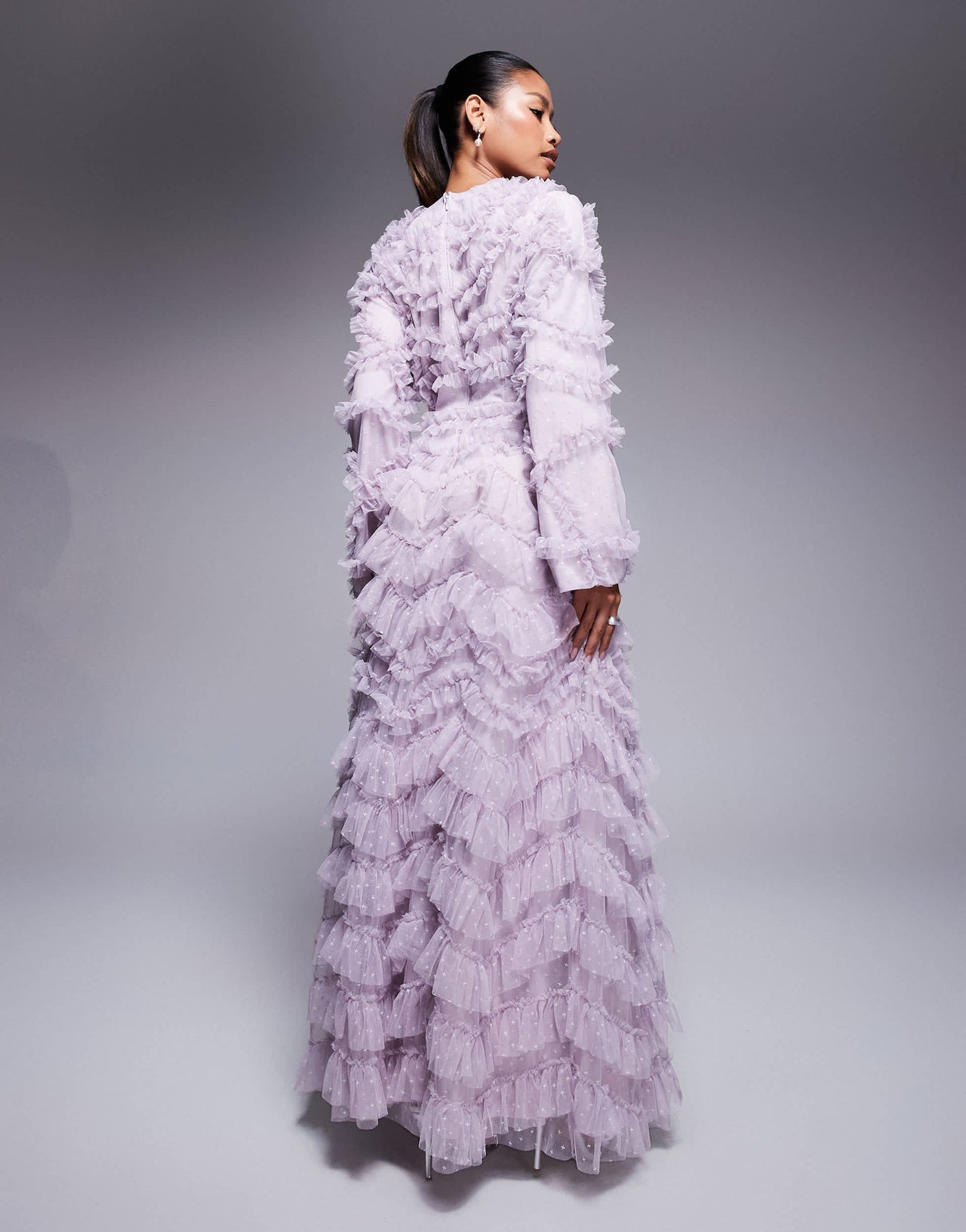 Beauut Maryisa long sleeve ruffle maxi dress in lilac