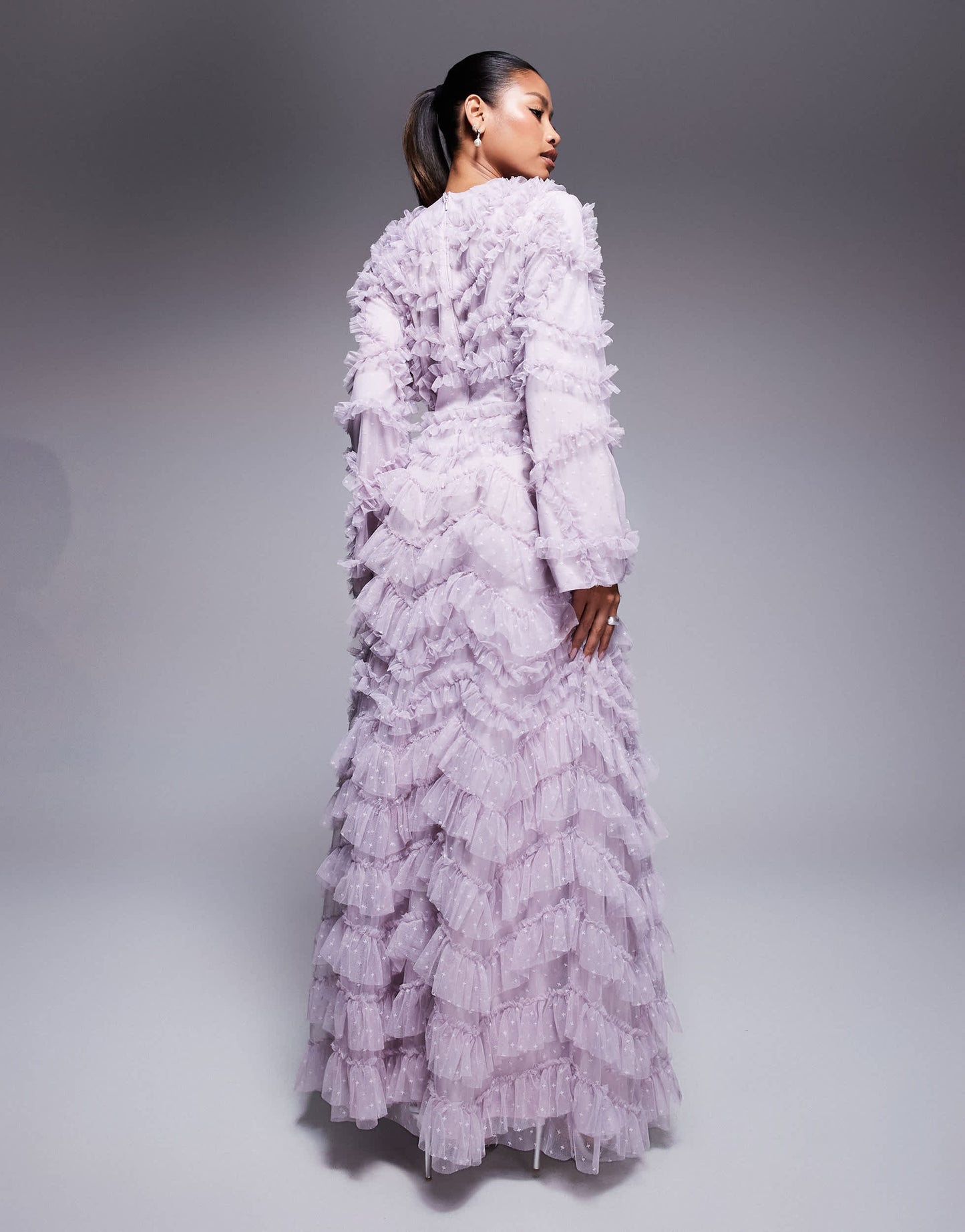 Beauut Maryisa long sleeve ruffle maxi dress in lilac