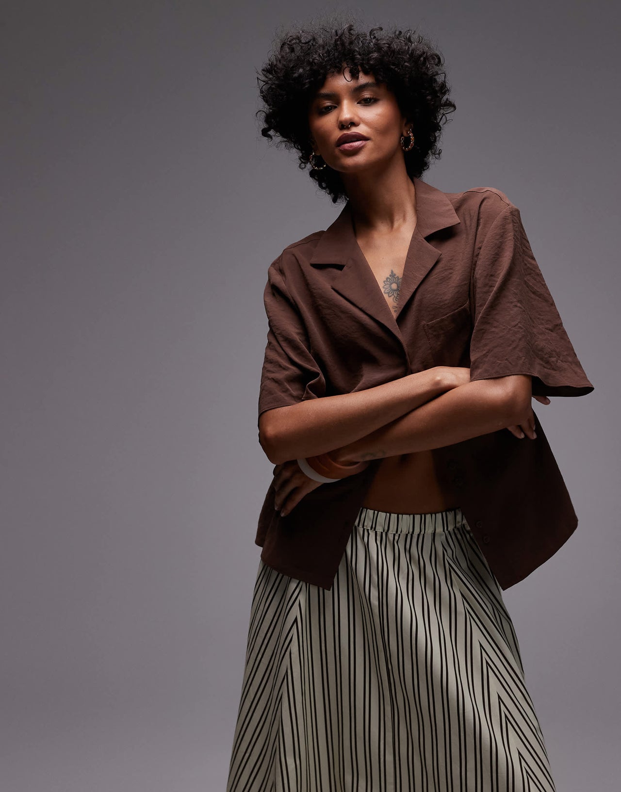 Topshop co-ord super soft cupro shirt in brown