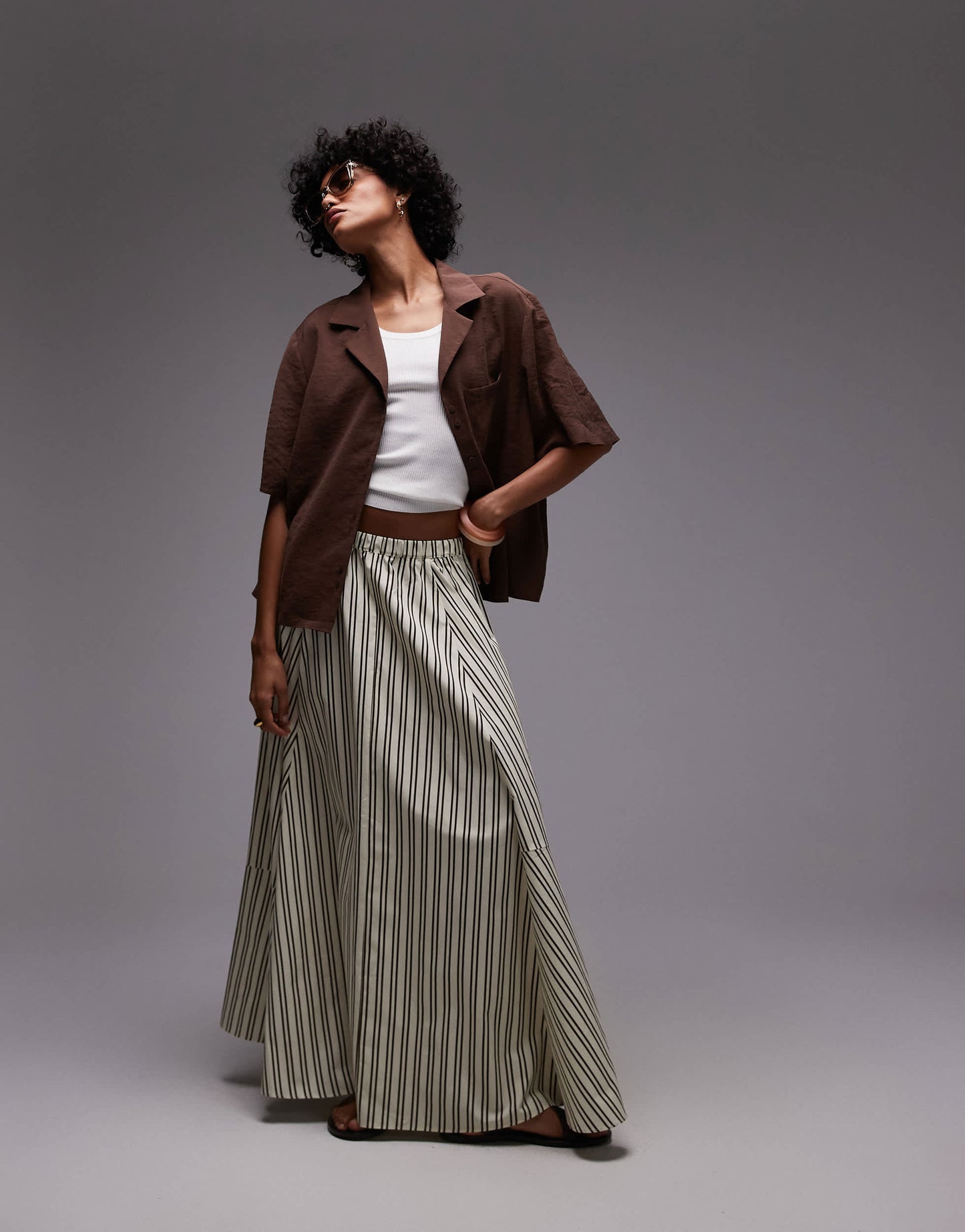 Topshop co-ord super soft cupro shirt in brown