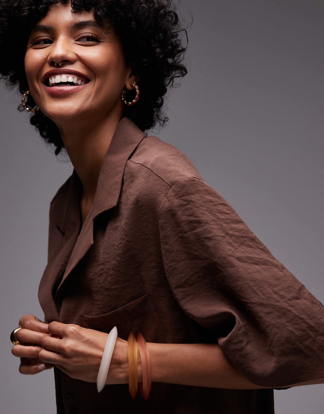 Topshop co-ord super soft cupro shirt in brown