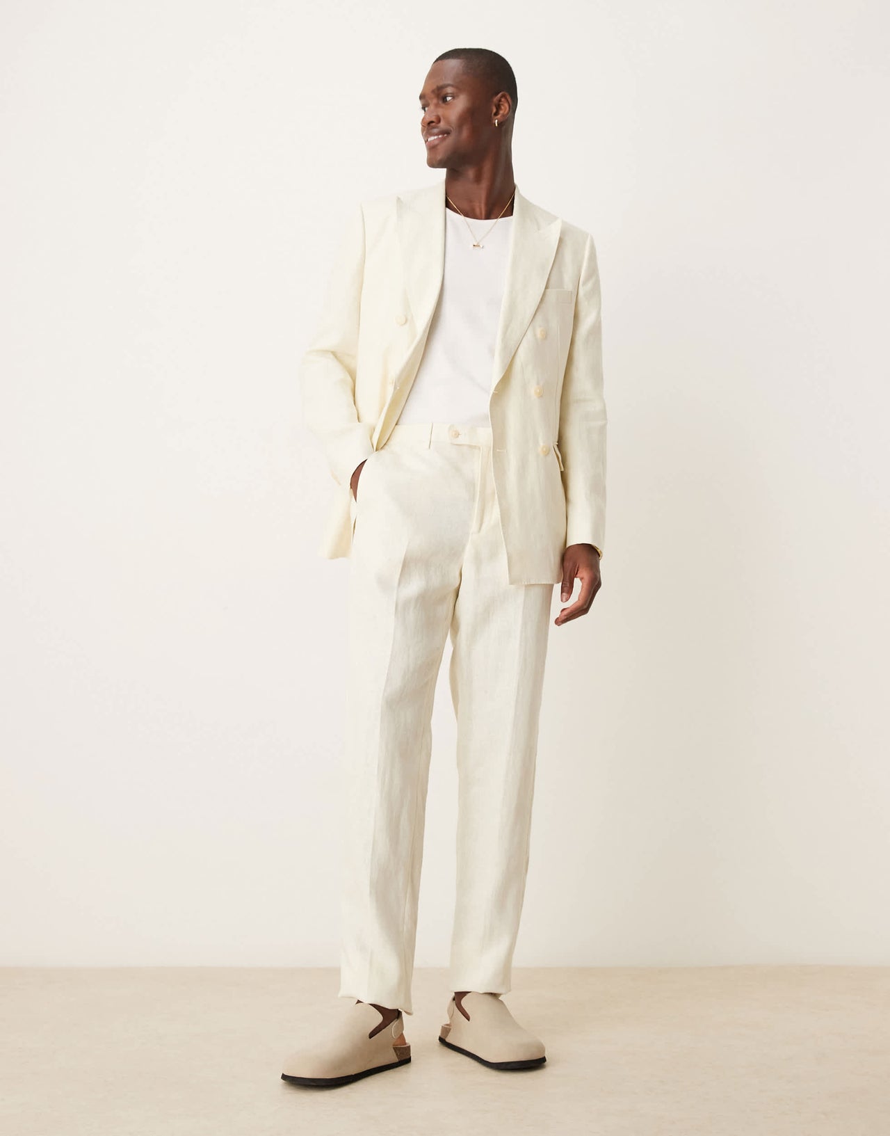 Mango slim fit linen suit trousers in ecru co-ord