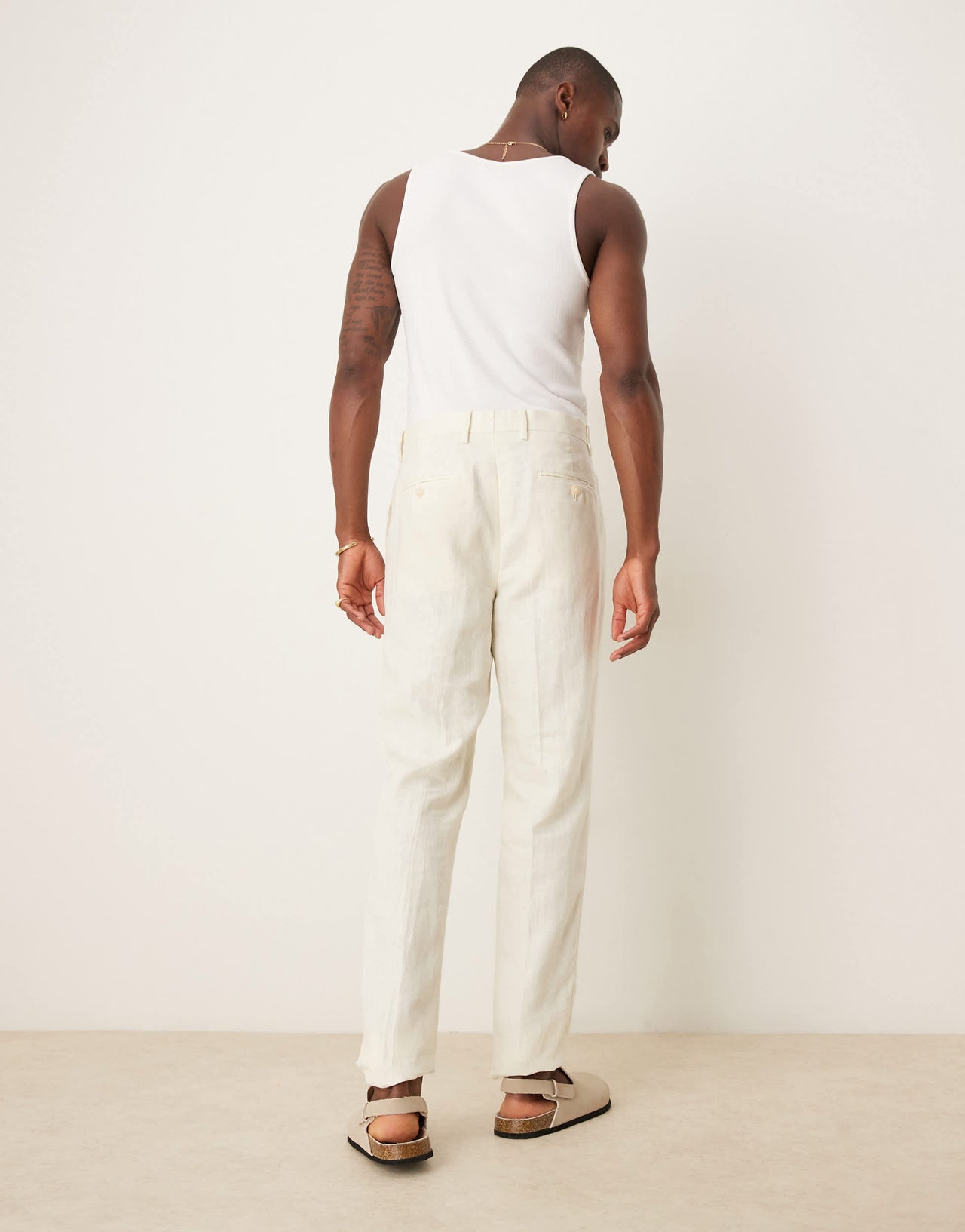 Mango slim fit linen suit trousers in ecru co-ord