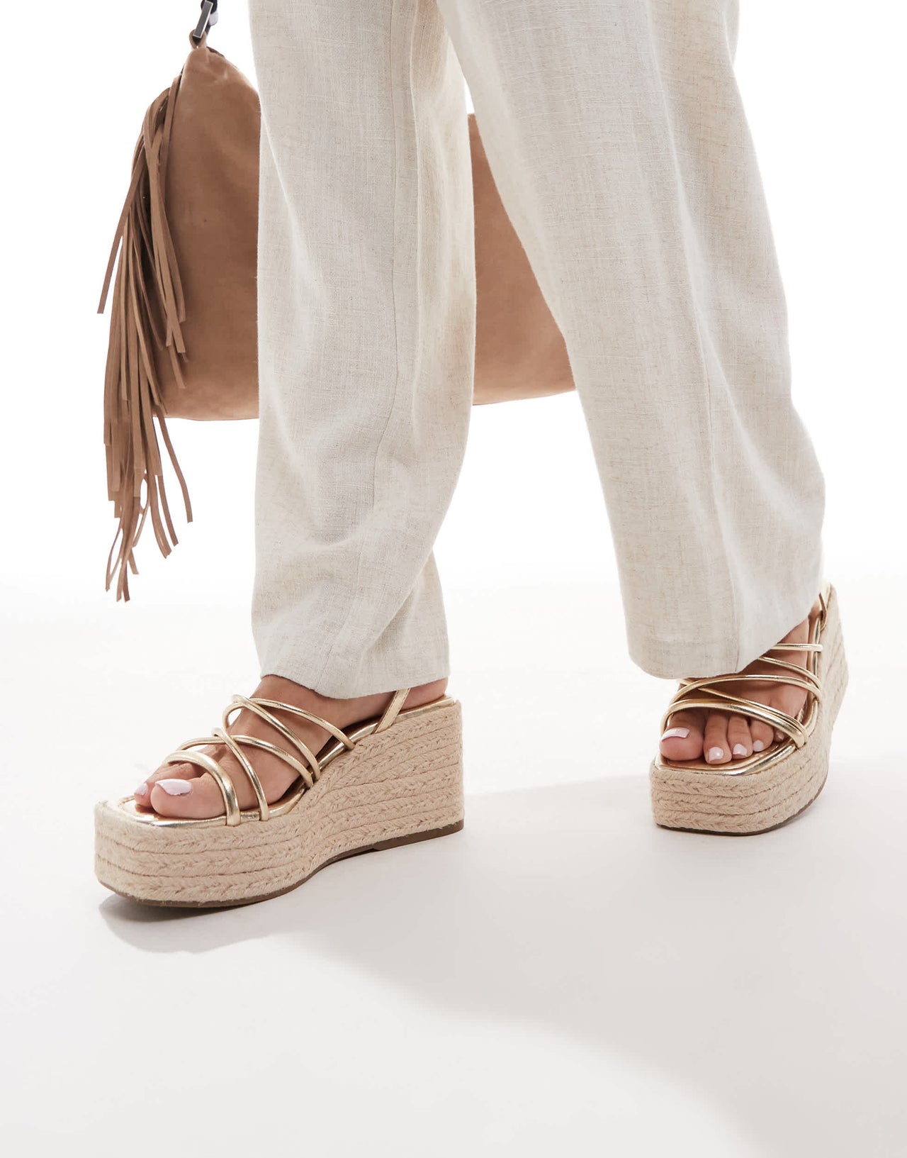 Stradivarius strappy wedge in gold