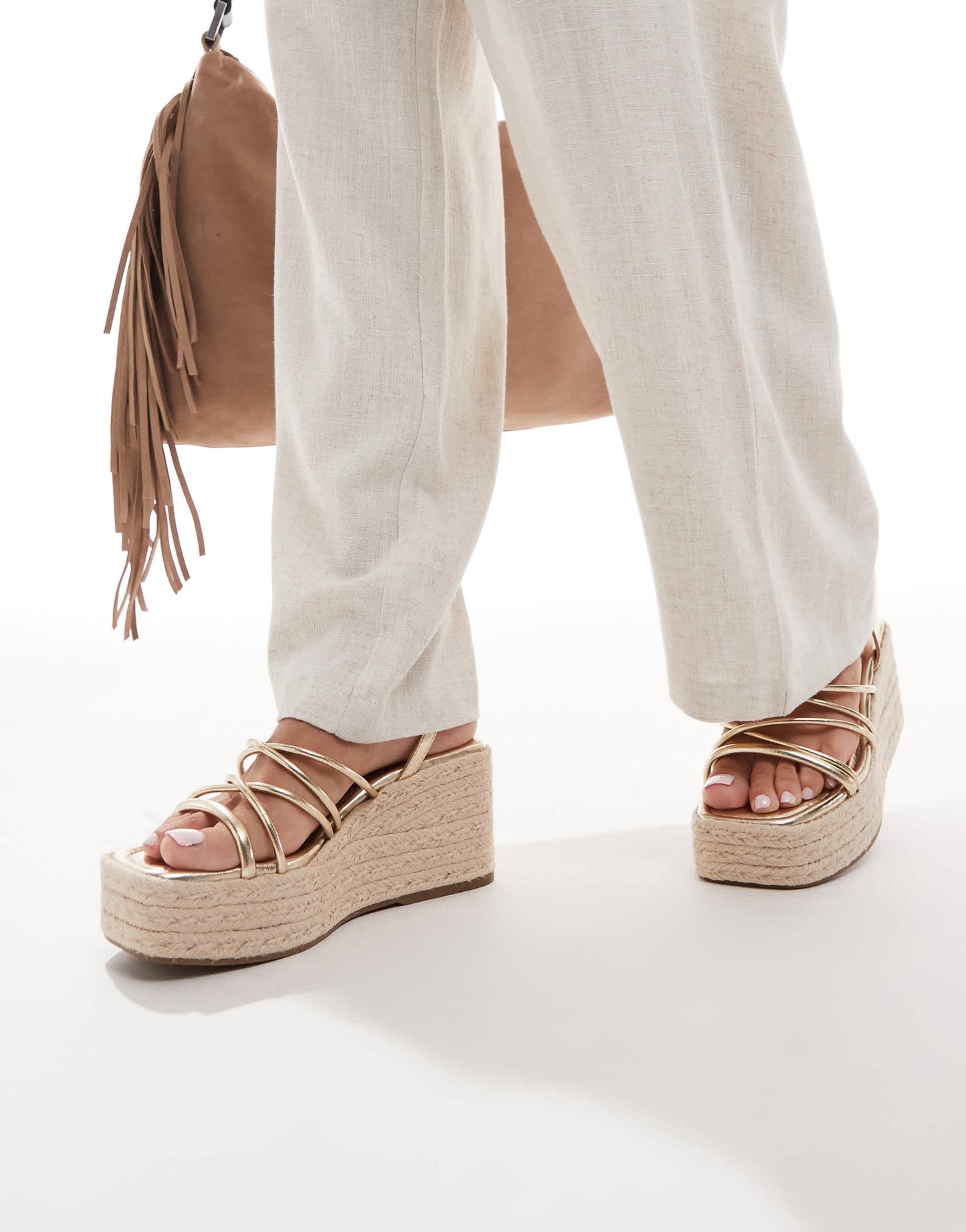 Stradivarius strappy wedge in gold