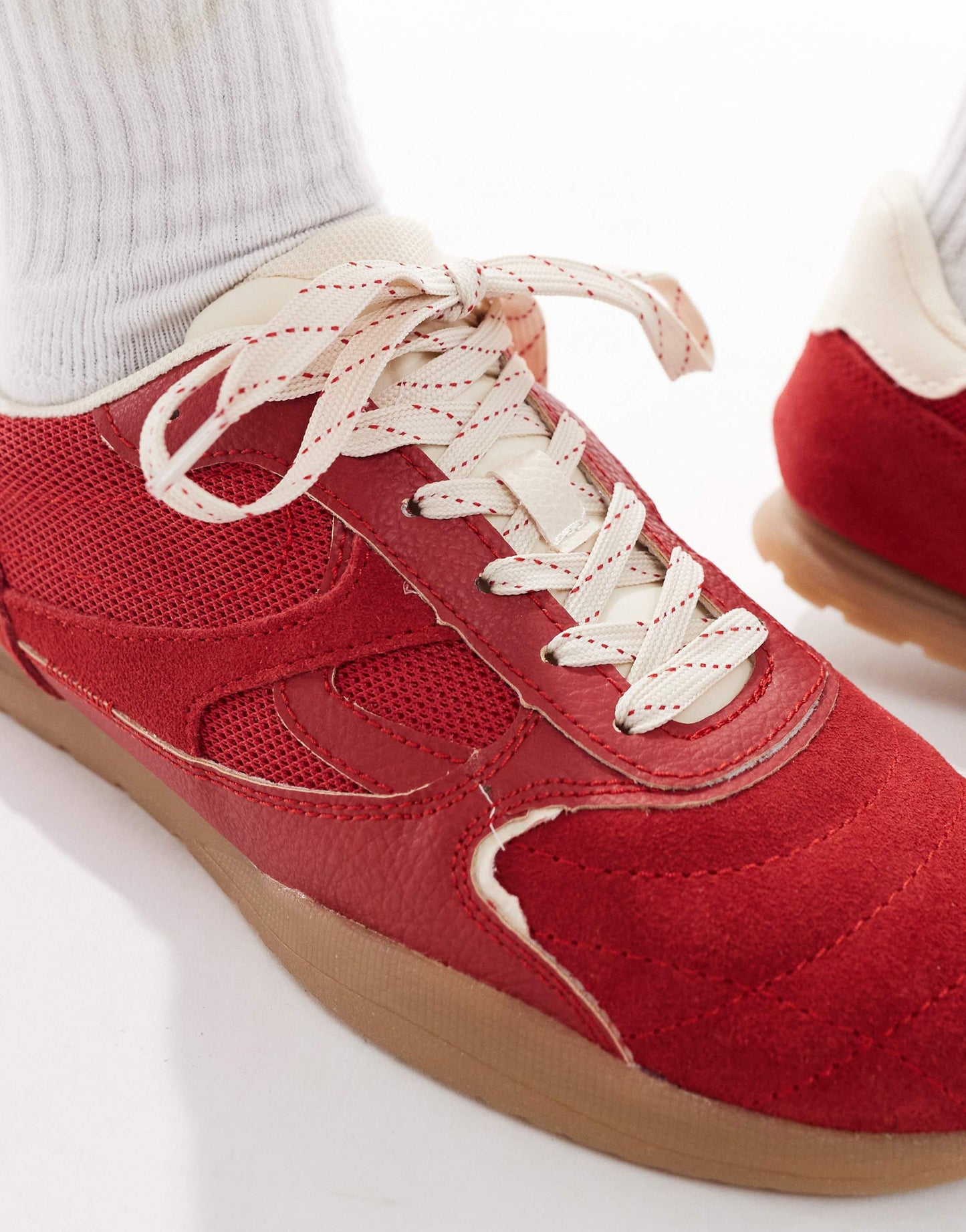 Stradivarius running trainer in red leather suede