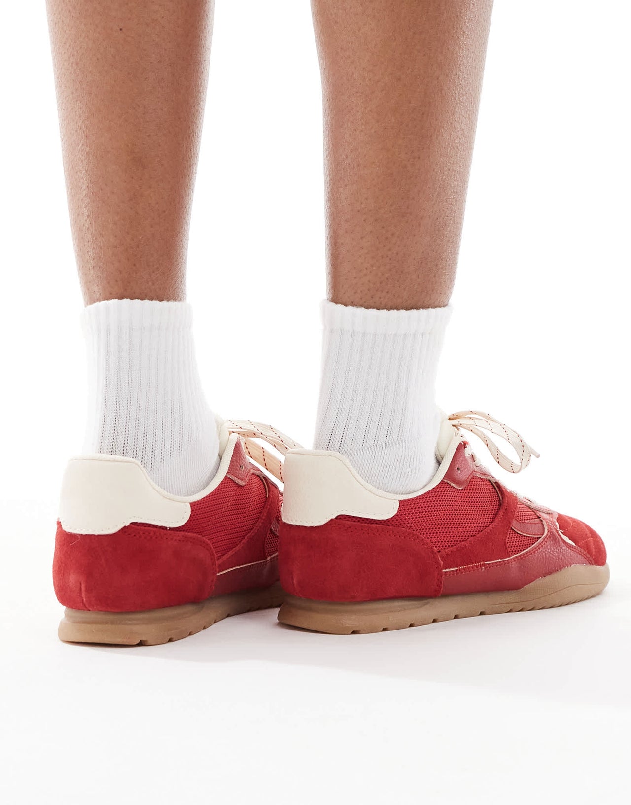 Stradivarius running trainer in red leather suede