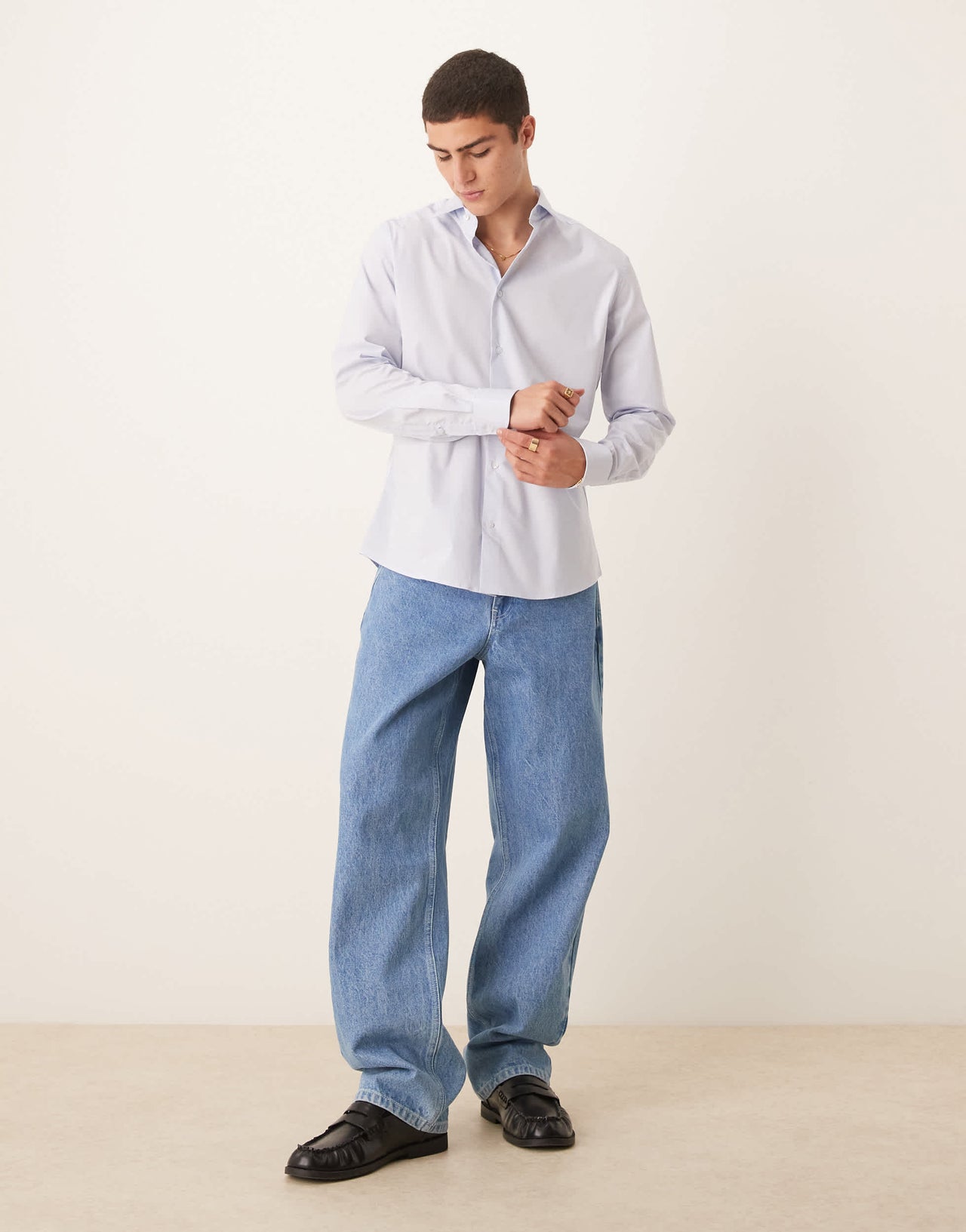 Mango smart regular fit stretch cotton shirt in light blue
